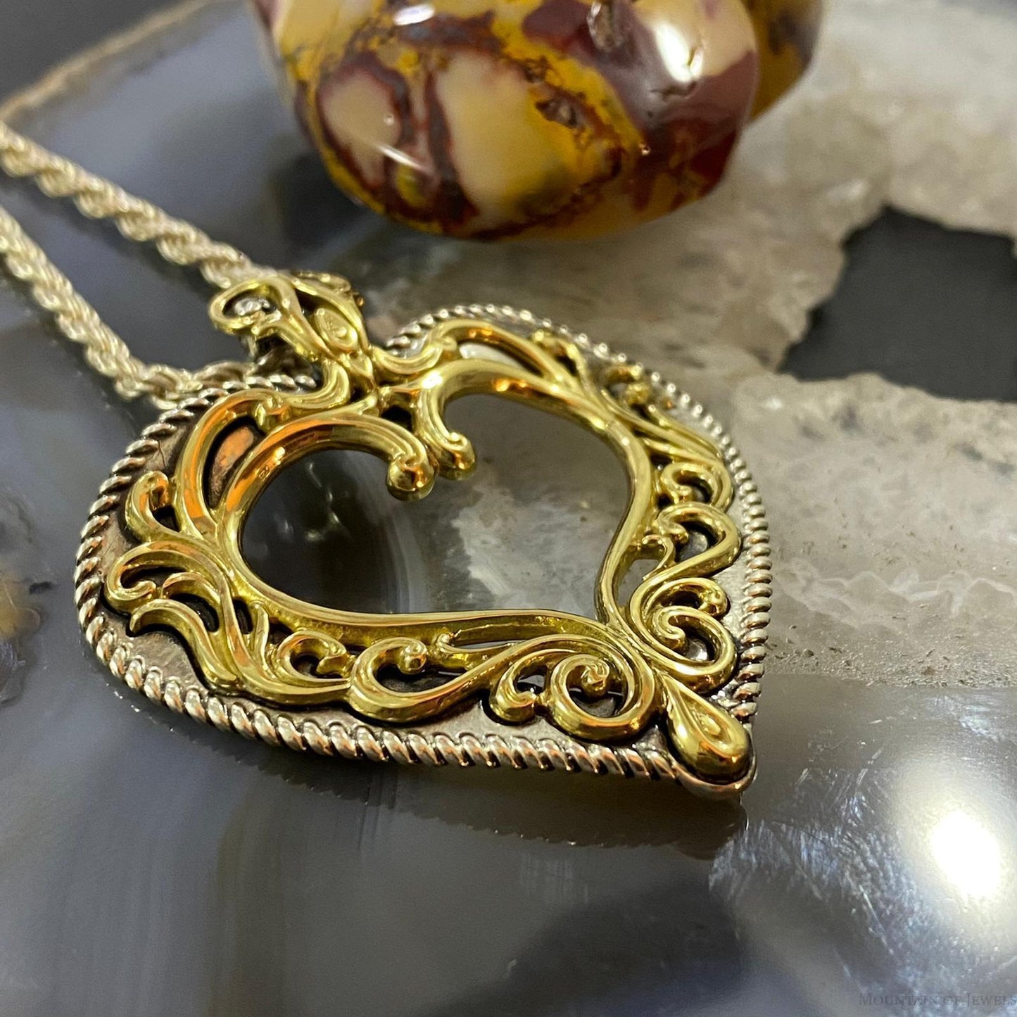 Carolyn Pollack Southwestern Style Sterling Silver & Brass Decorated Heart Pendant For Women