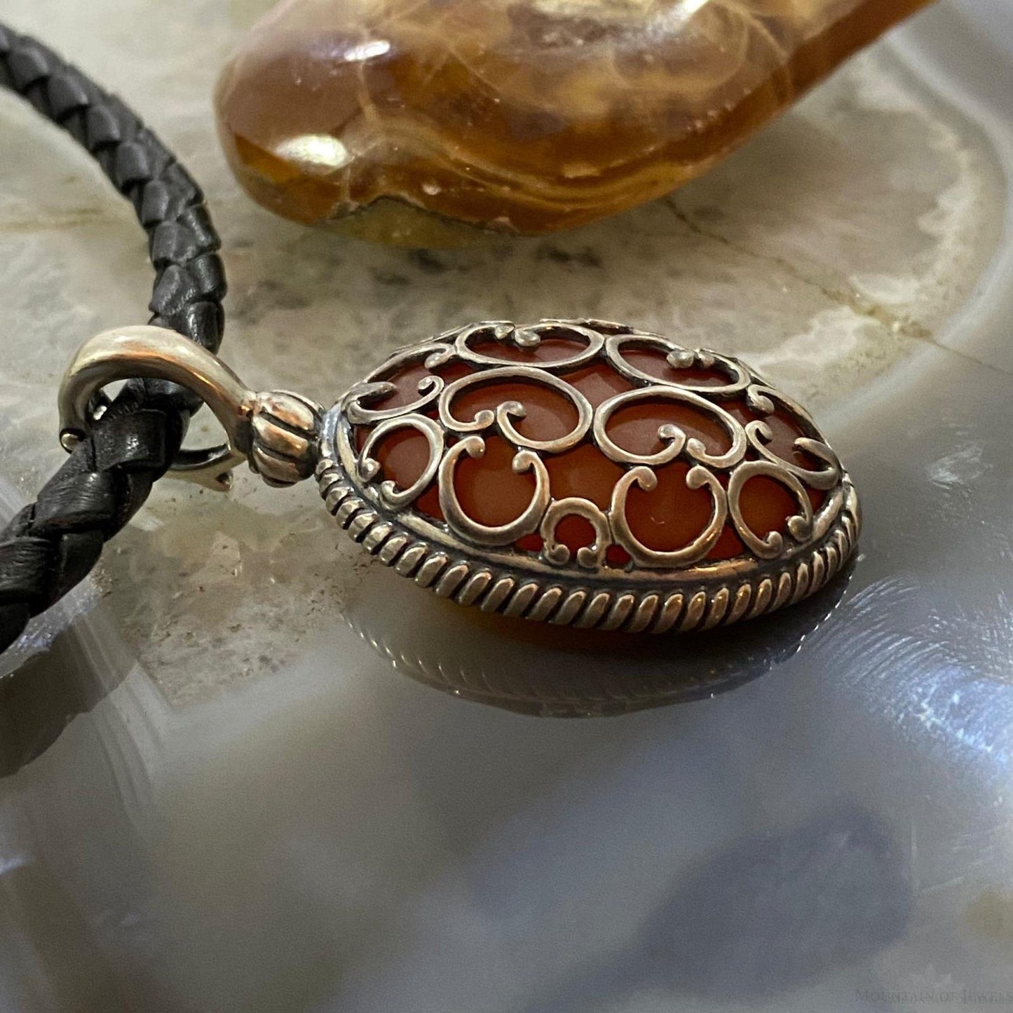 Carolyn Pollack Sterling Silver Oval Frosted Orange Agate Enhancer Pendant For Women