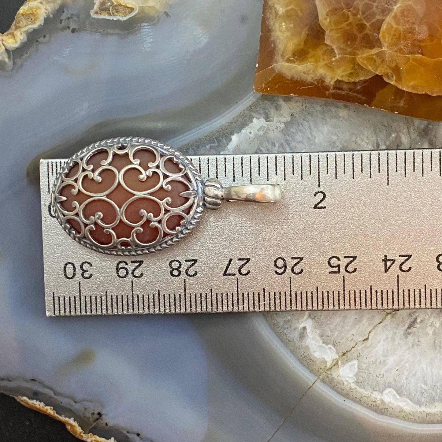 Carolyn Pollack Sterling Silver Oval Frosted Orange Agate Enhancer Pendant For Women