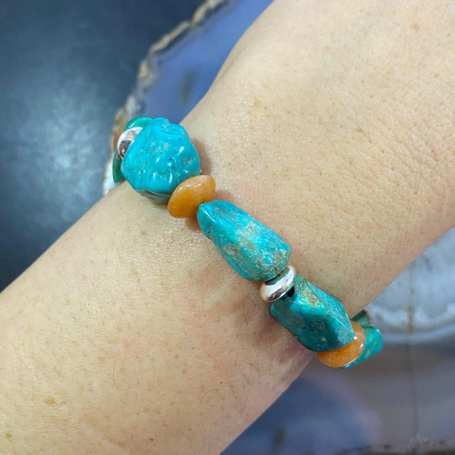 Carolyn Pollack Sterling Silver Chunky Turquoise & Carnelian Bead Link Bracelet For Women