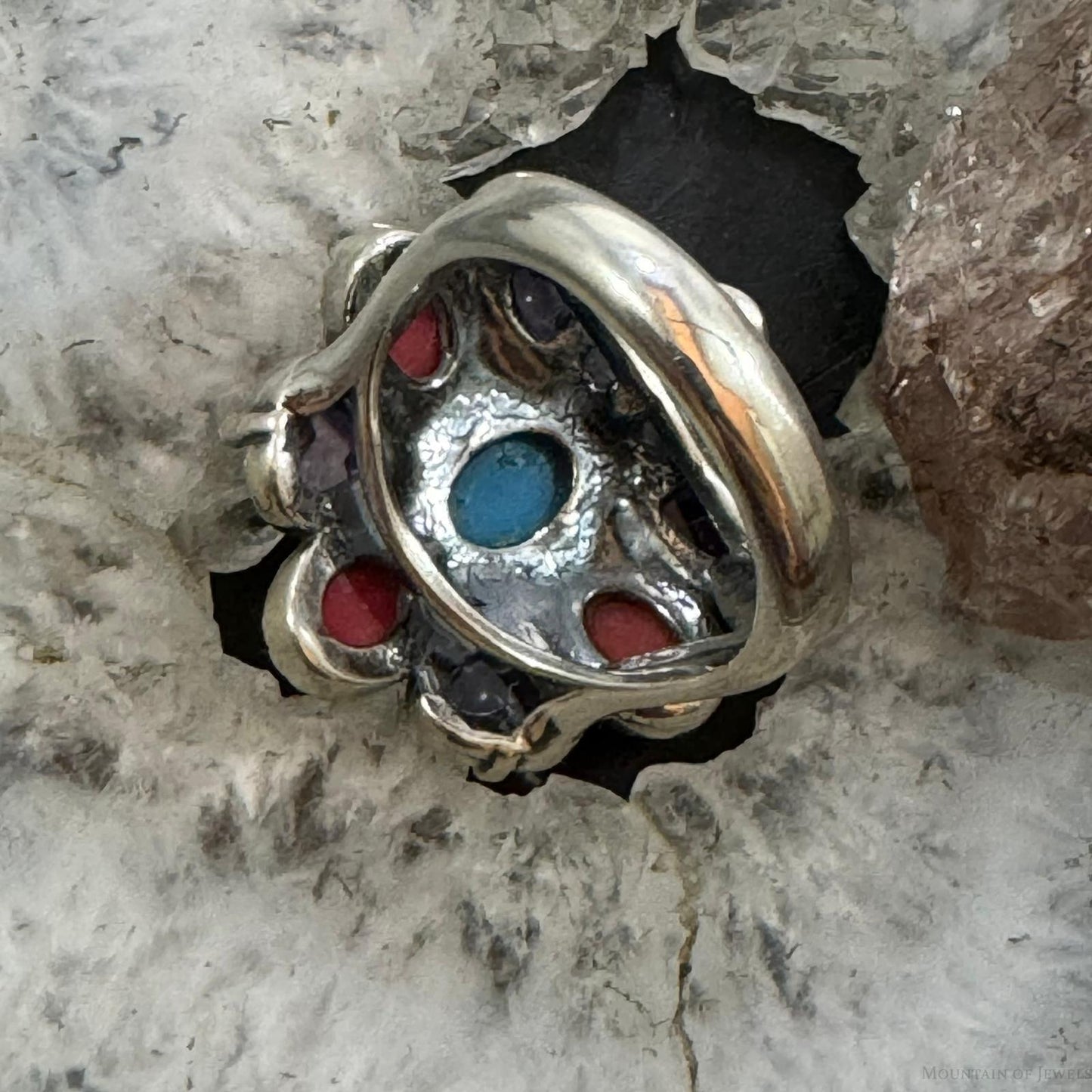 Carolyn Pollack Sterling Silver Multi Gemstone Flower Ring Size 8.75 For Women