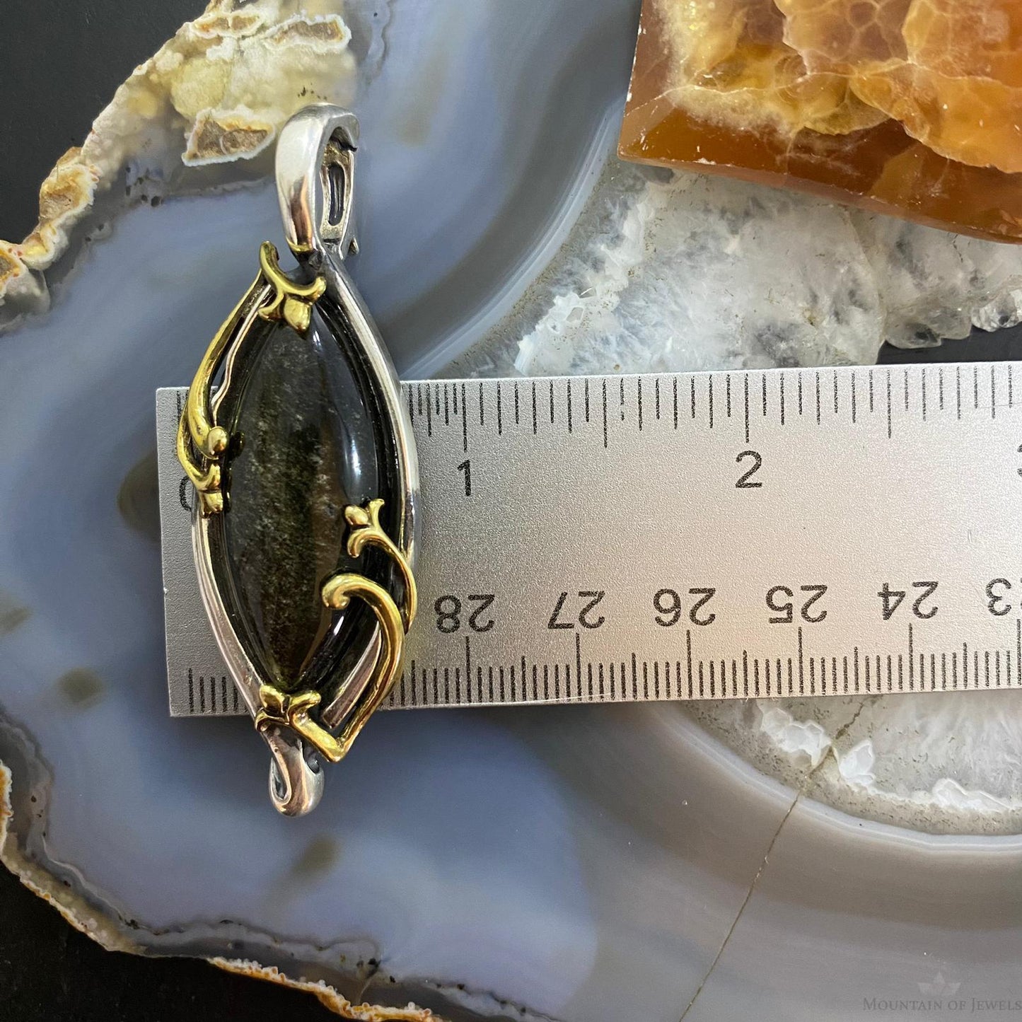 Carolyn Pollack Southwestern Style Sterling Silver & Brass Brown Quartz Decorated Pendant For Women