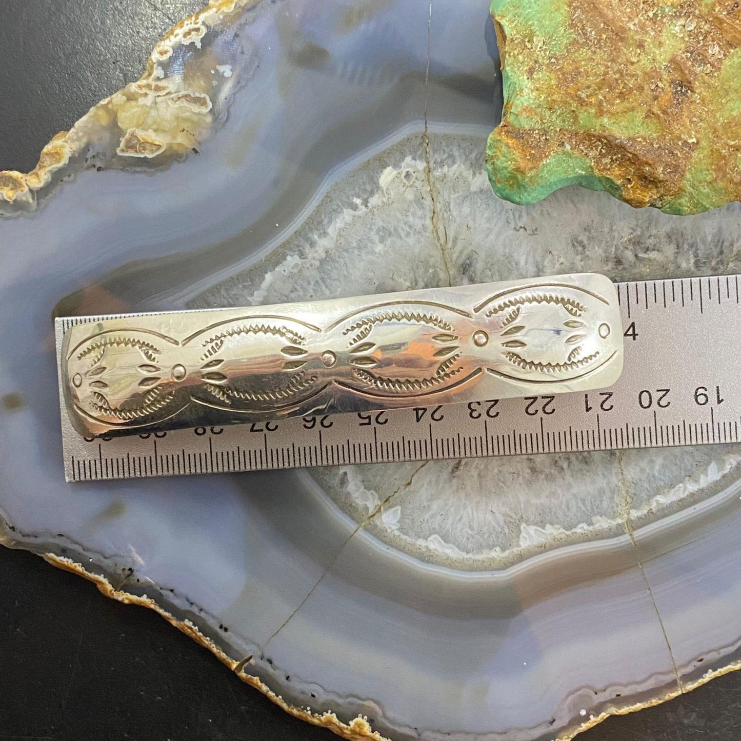 Native American Sterling Silver Stamped Hair Barrette For Women