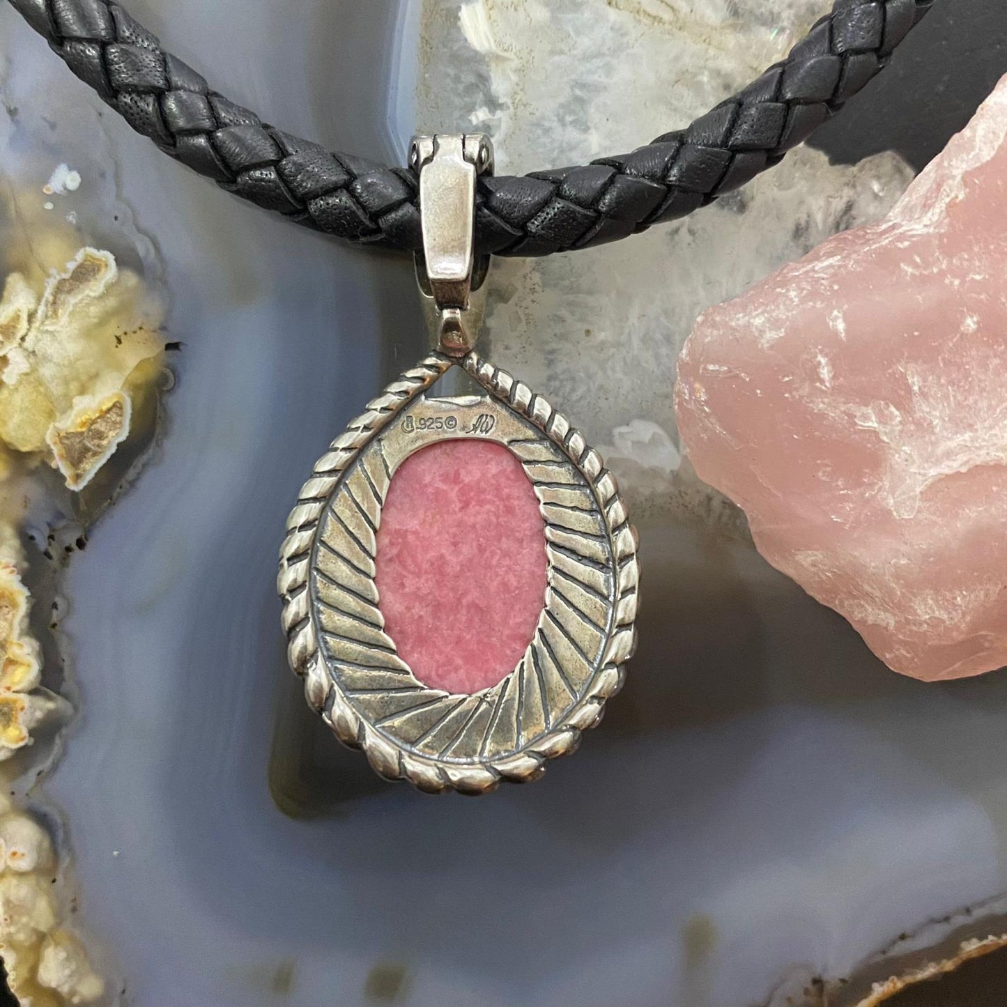 Carolyn Pollack Southwestern Style Sterling Silver Pink Rhodonite Rope Enhancer Pendant For Women