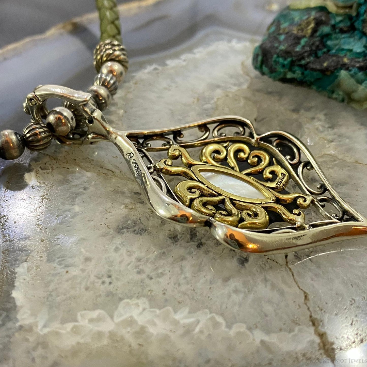 Carolyn Pollack Vintage Southwestern Style Sterling Silver & Brass Moonstone Pendant For Women