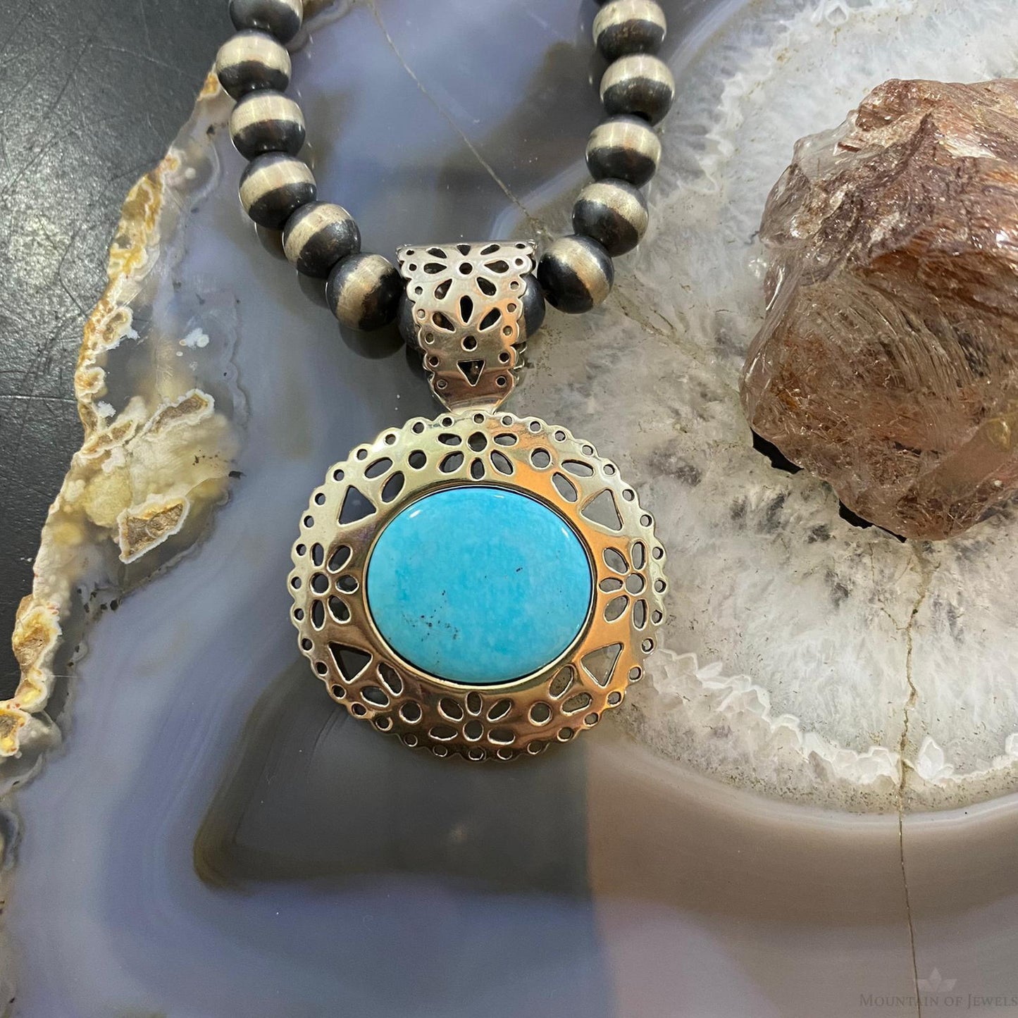 Carolyn Pollack Southwestern Style Sterling Silver Oval Turquoise Pendant/Brooch For Women