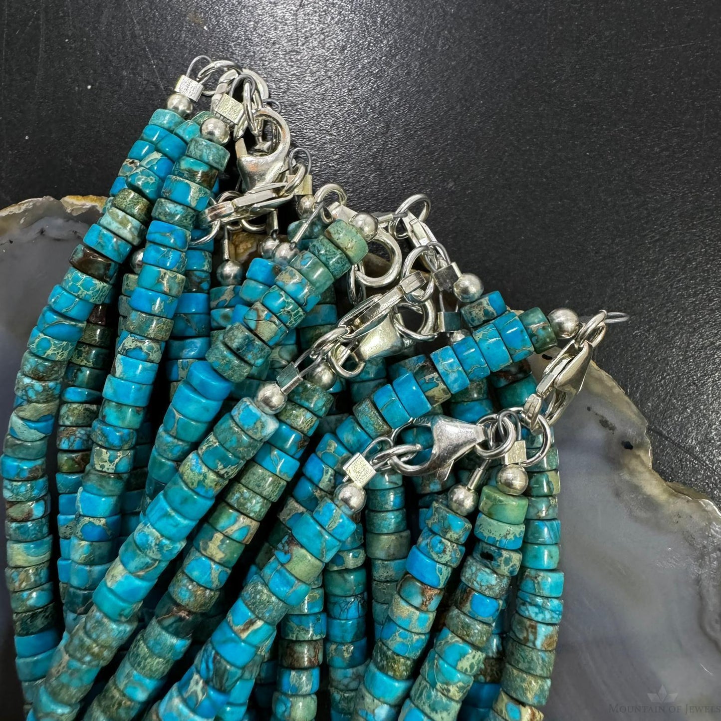 Native American Multi-color 5 mm Blue Turquoise Disc Bead 18" Necklace For Women