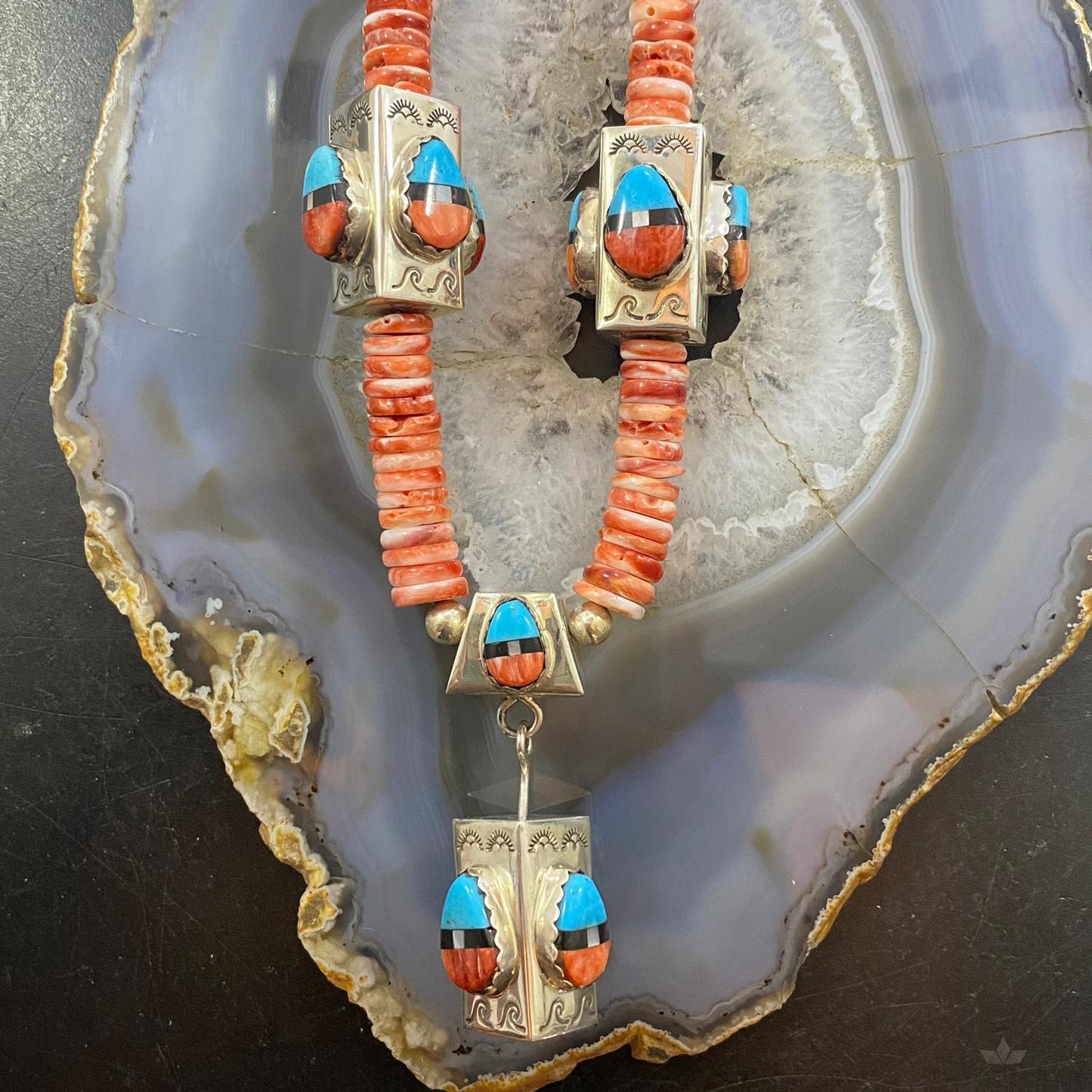Cliffton Aguilar Santo Domingo Sterling Silver Spiny Oyster Heishi Beads 20" Necklace For Women