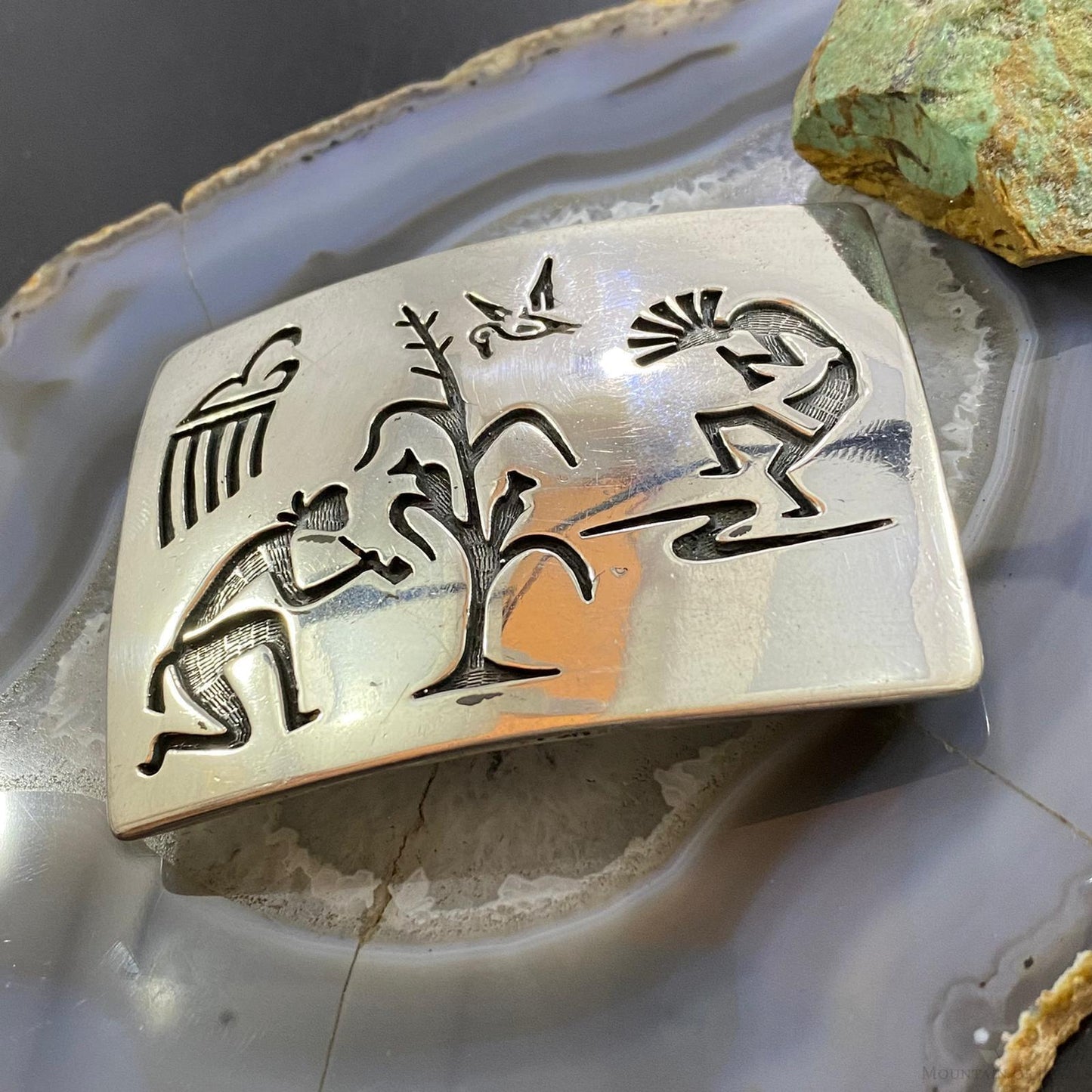 Vintage Native American Silver Heavy Overlay Rectangle Unisex Belt Buckle