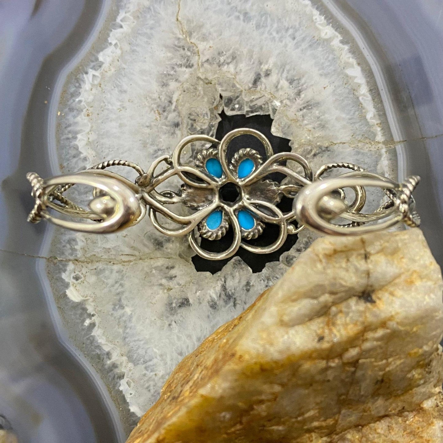 Carolyn Pollack Vintage Southwestern Style Sterling Silver Turquoise Floral Bracelet For Women