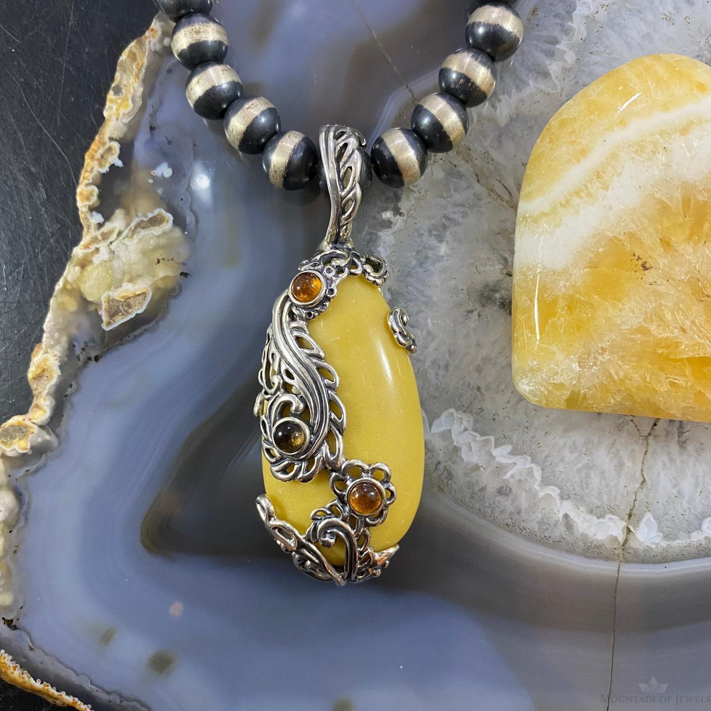 Carolyn Pollack Southwestern Style Sterling Silver Yellow Jasper & Citrine Pendant For Women