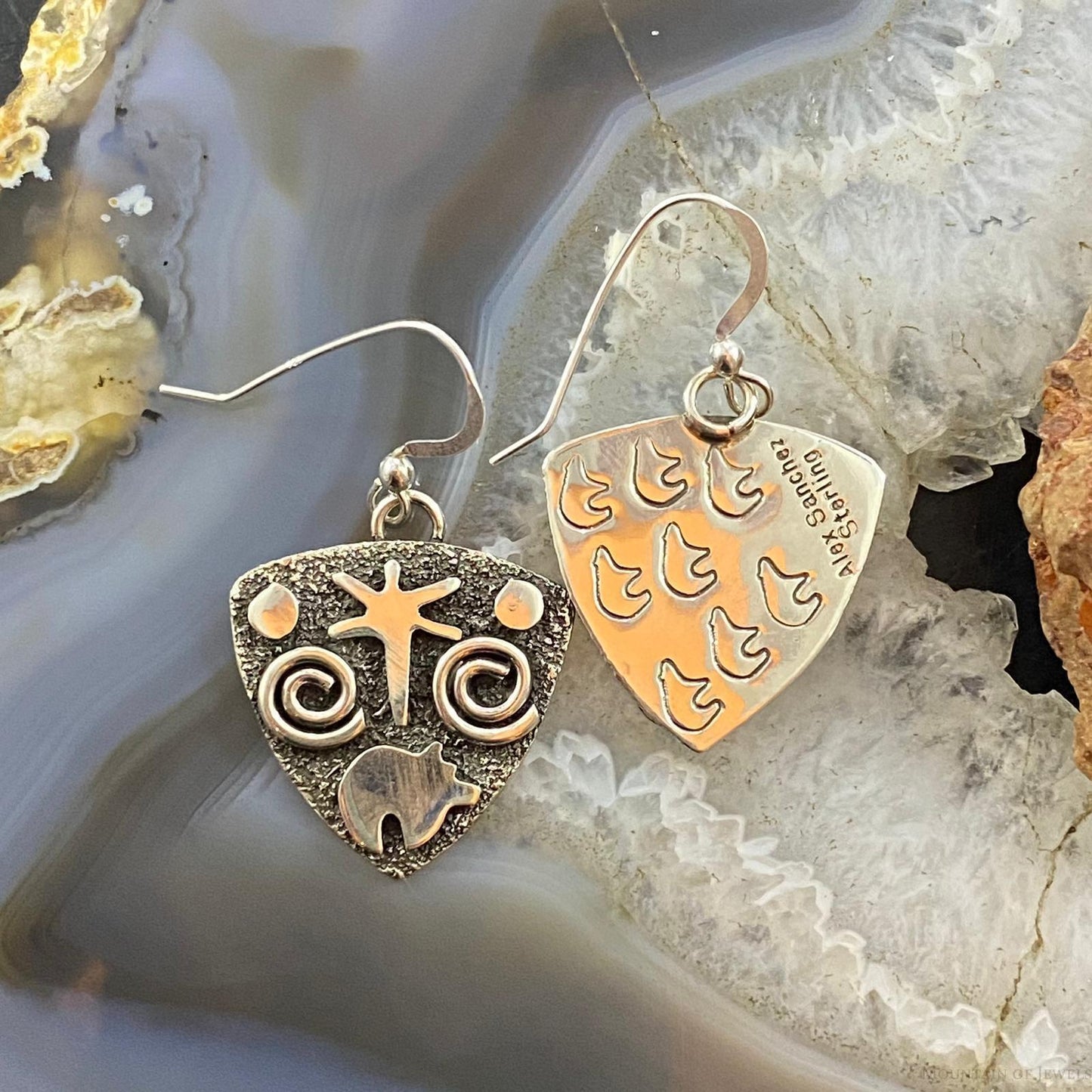 Alex Sanchez Native American Sterling Silver Guitar Picks Petroglyph Dangle Earrings For Women #5