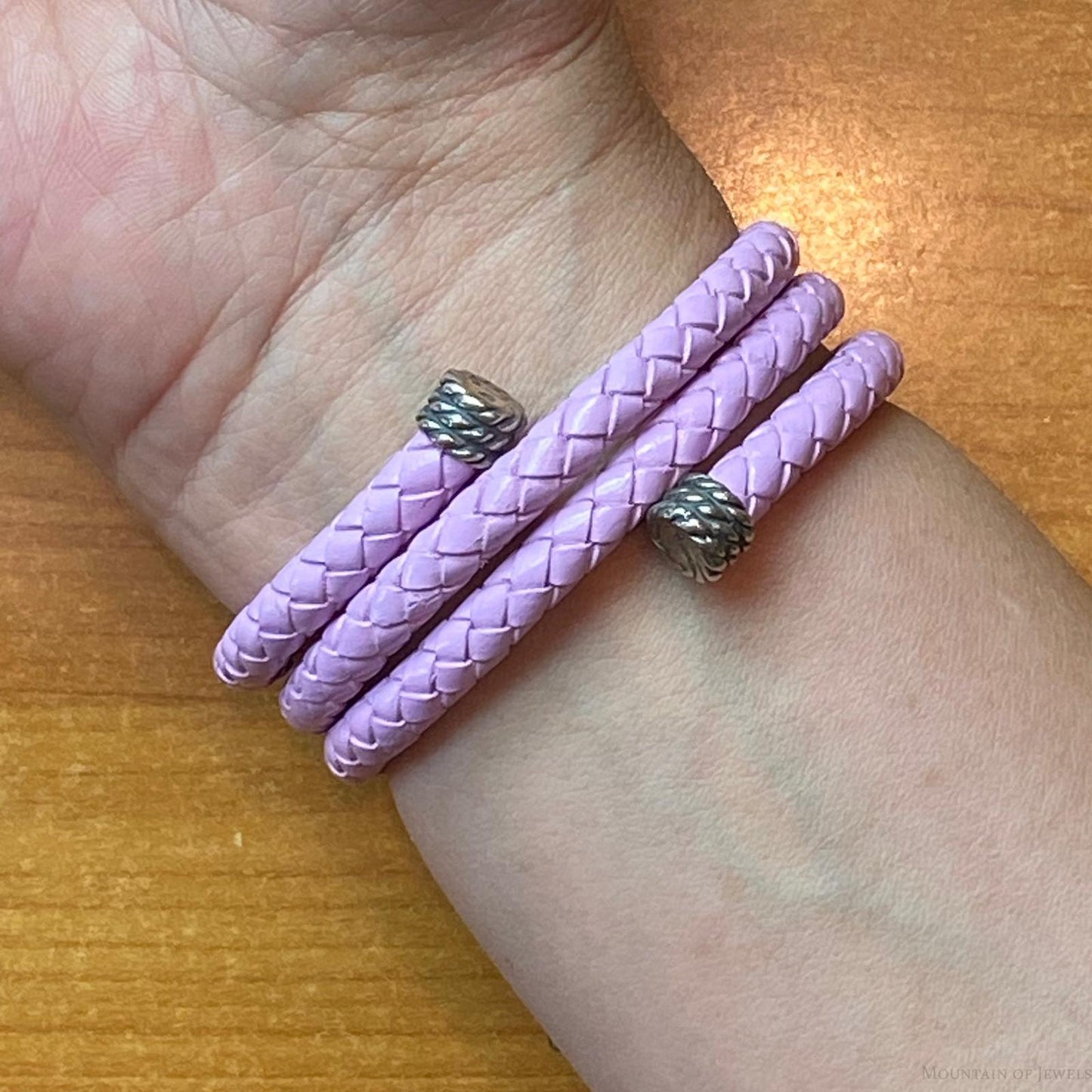 Carolyn Pollack Sterling Silver Lilac Braided Leather Unisex Coil Wrap Bracelet