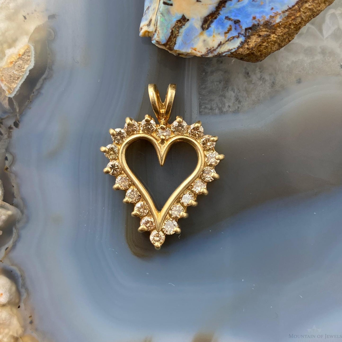 10K Yellow Gold Brown Diamonds Heart Shape Pendant For Women