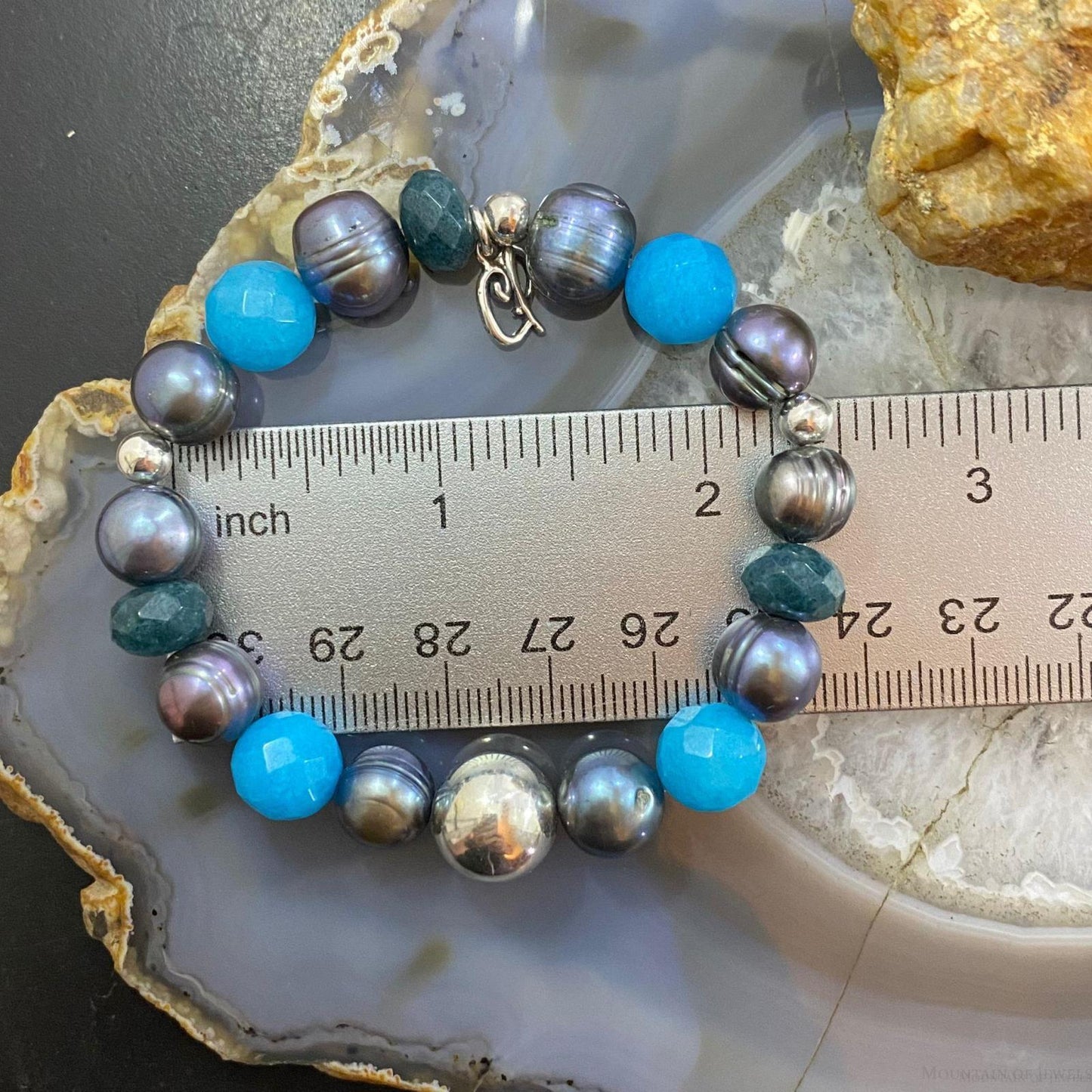 Carolyn Pollack Vintage Sterling Silver Multi Gemstone Ocean Tones Stretch Bracelet
