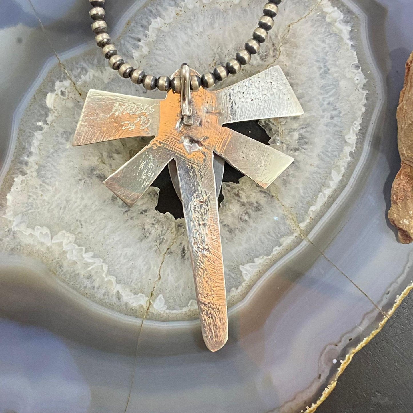 Gary Custer Navajo Sterling Silver Tufa Cast Dragonfly Royston Turquoise Unisex Pendant
