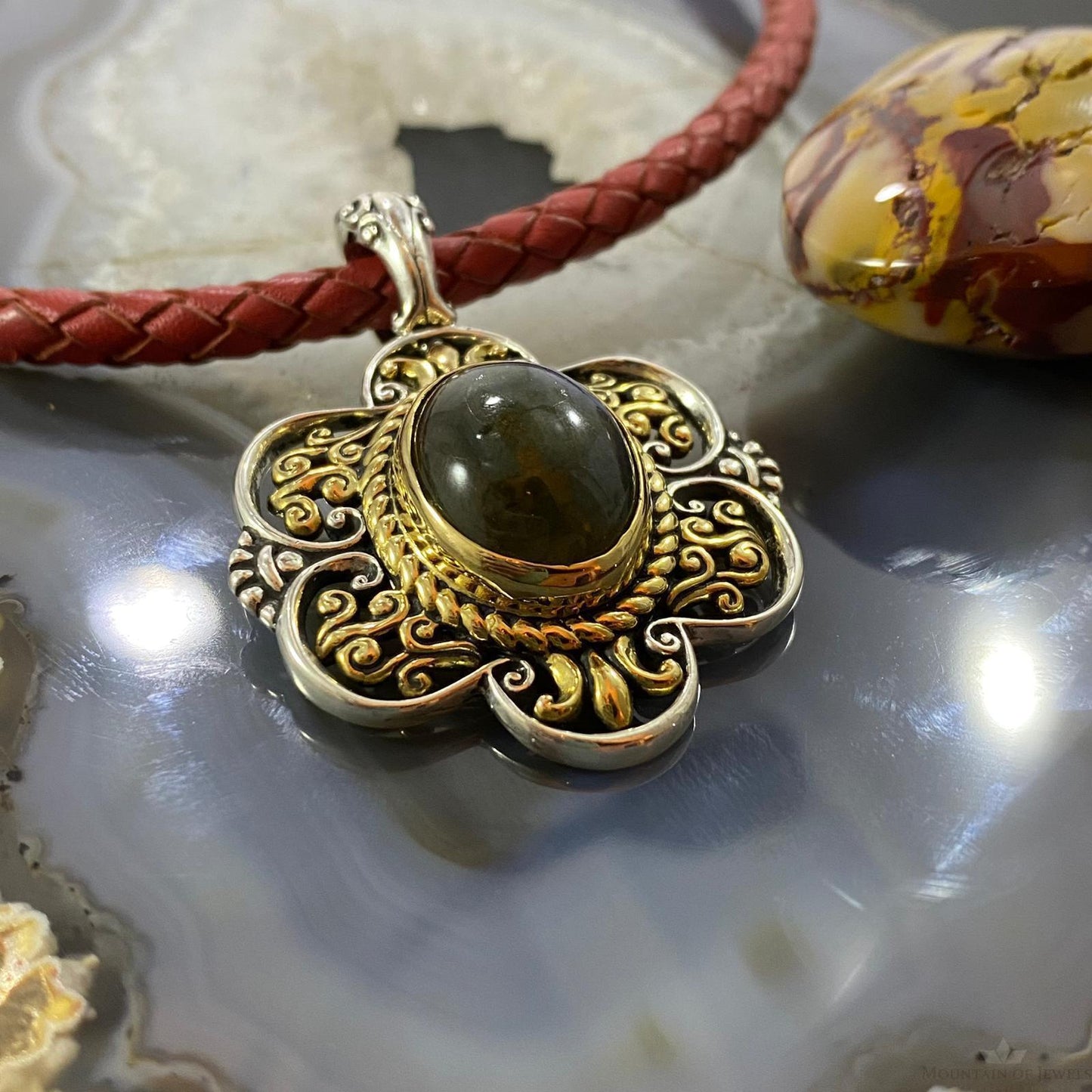 Carolyn Pollack Southwestern Style Sterling Silver & Brass Labradorite Decorated Pendant For Women