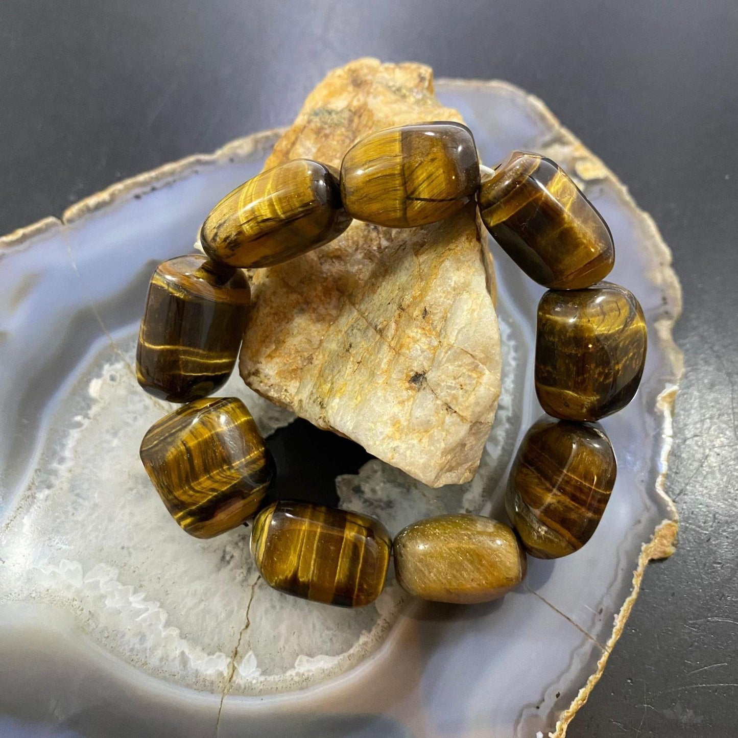 Carolyn Pollack Vintage 9 Chunky Tiger's Eye Beads Stretch Bracelet For Women