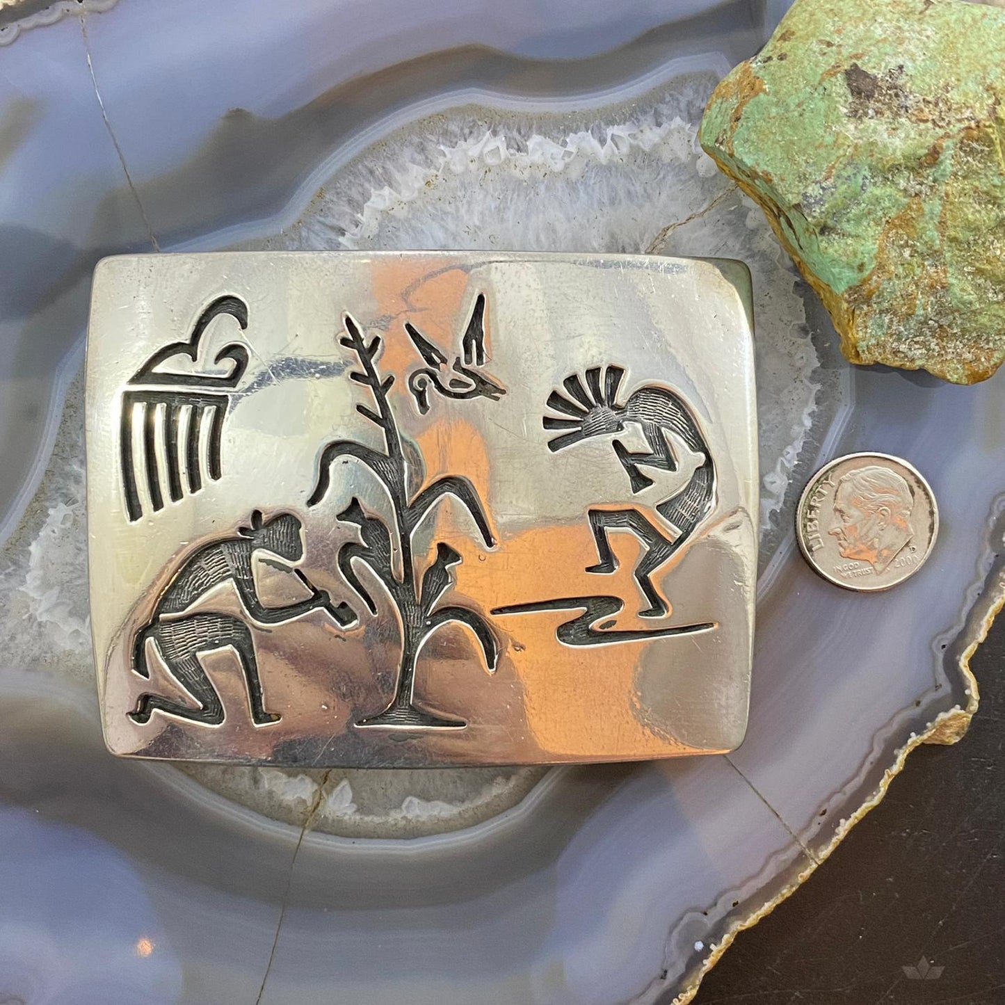 Vintage Native American Silver Heavy Overlay Rectangle Unisex Belt Buckle