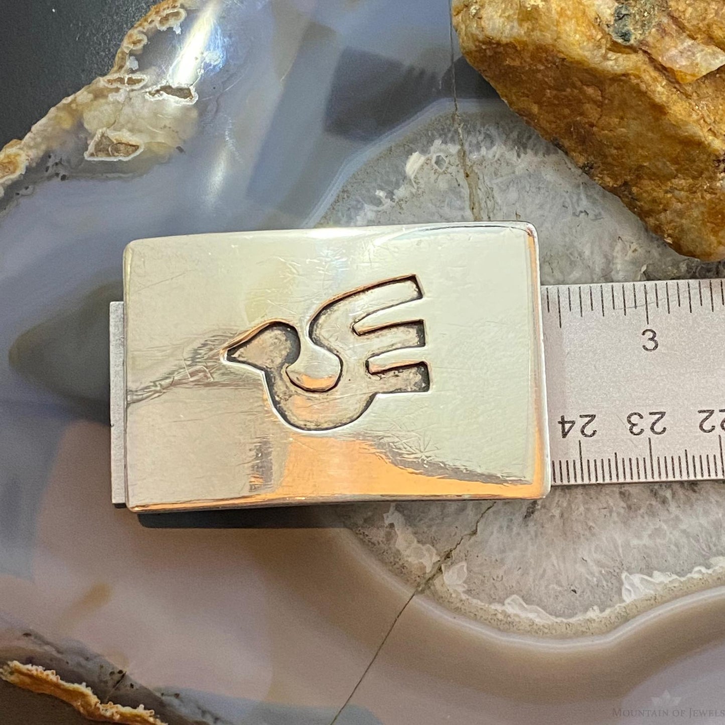 Vintage Native American Silver Overlay Dove Rectangle Unisex Belt Buckle