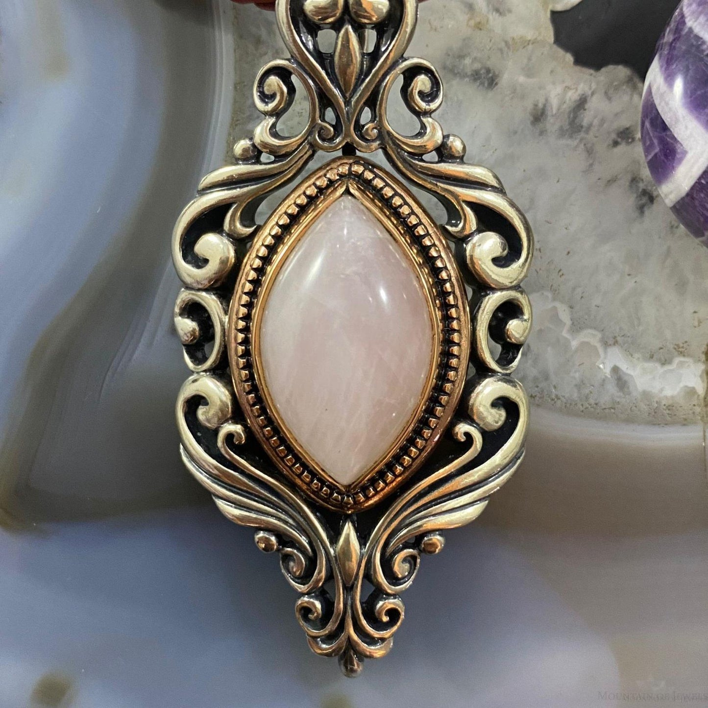 Carolyn Pollack Southwestern Style Sterling Silver & Bronze Rose Quartz Decorated Enhancer Pendant For Women