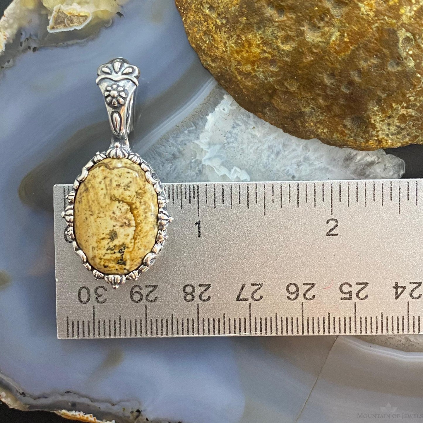 Carolyn Pollack Southwestern Style Sterling Silver Oval Picture Jasper Enhancer Pendant For Women