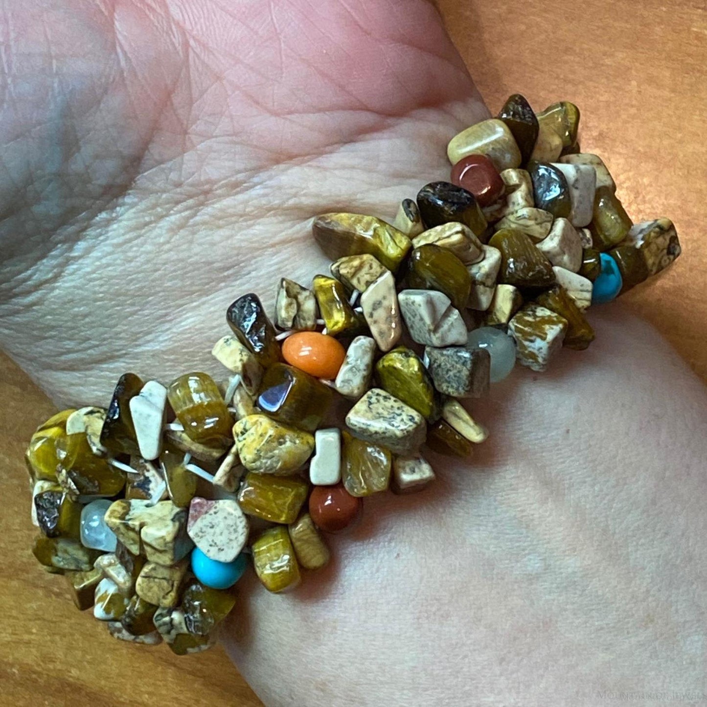 Carolyn Pollack 6 Strand Multi Gemstone Chunk Bead Stretch Bracelet For Women