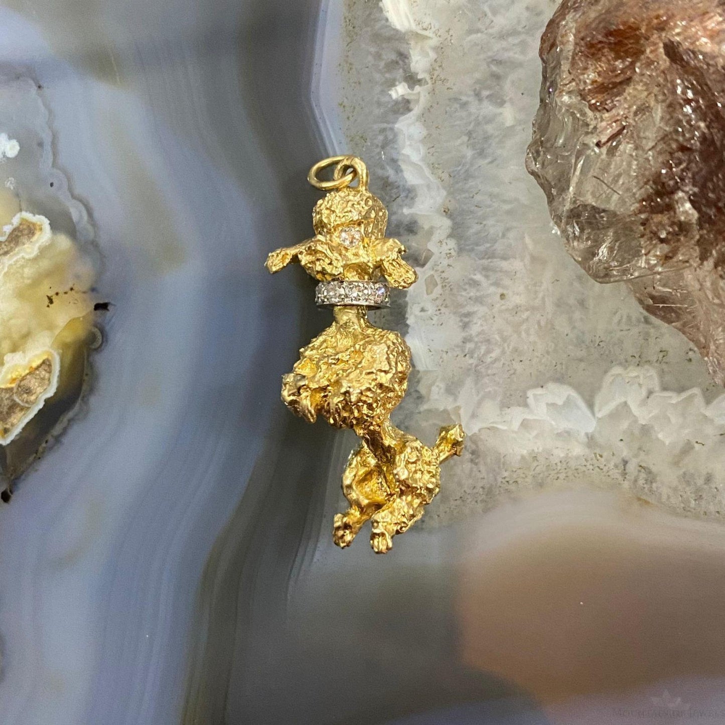 14K Yellow Gold Poodle with Diamonds Pendant