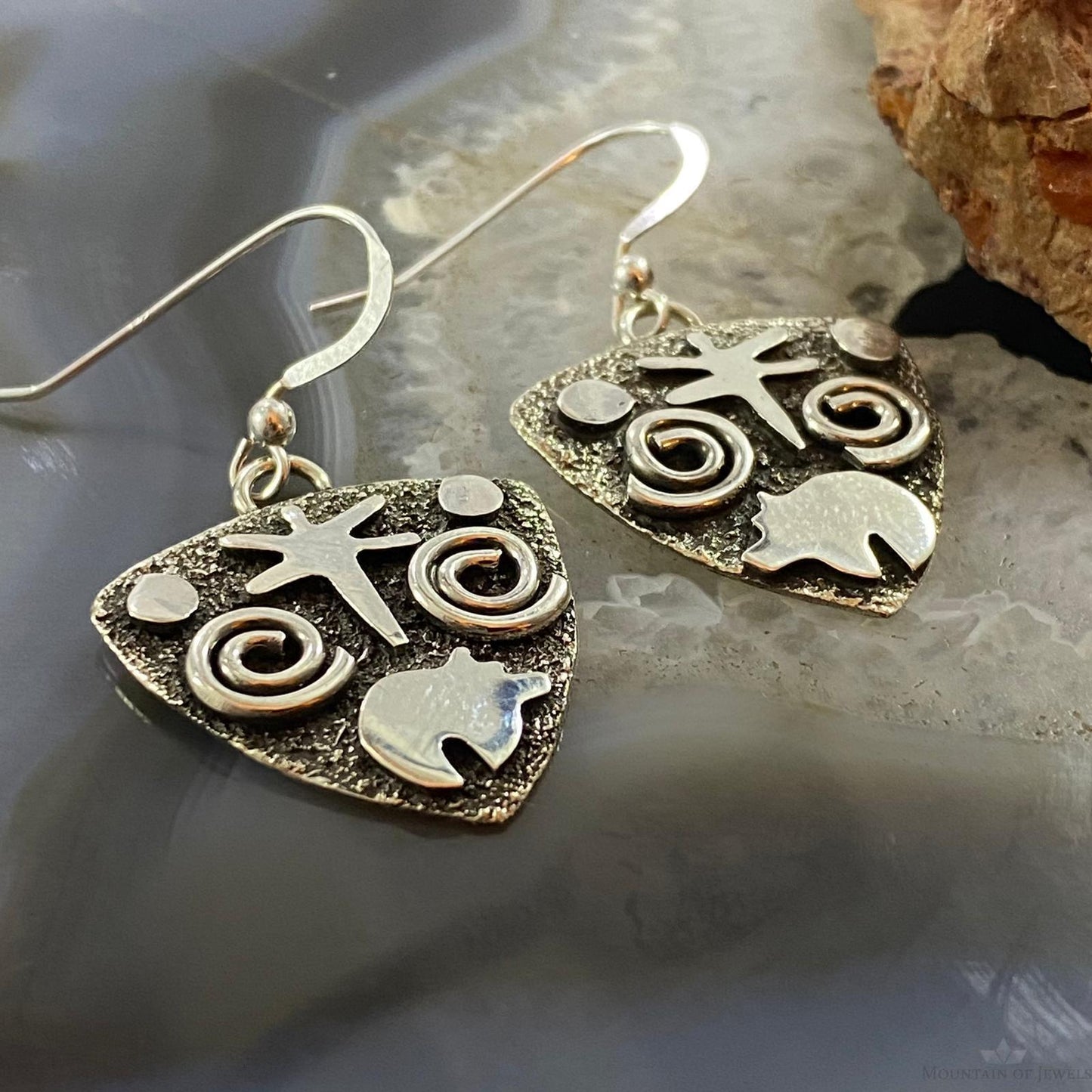 Alex Sanchez Native American Sterling Silver Guitar Picks Petroglyph Dangle Earrings For Women #5