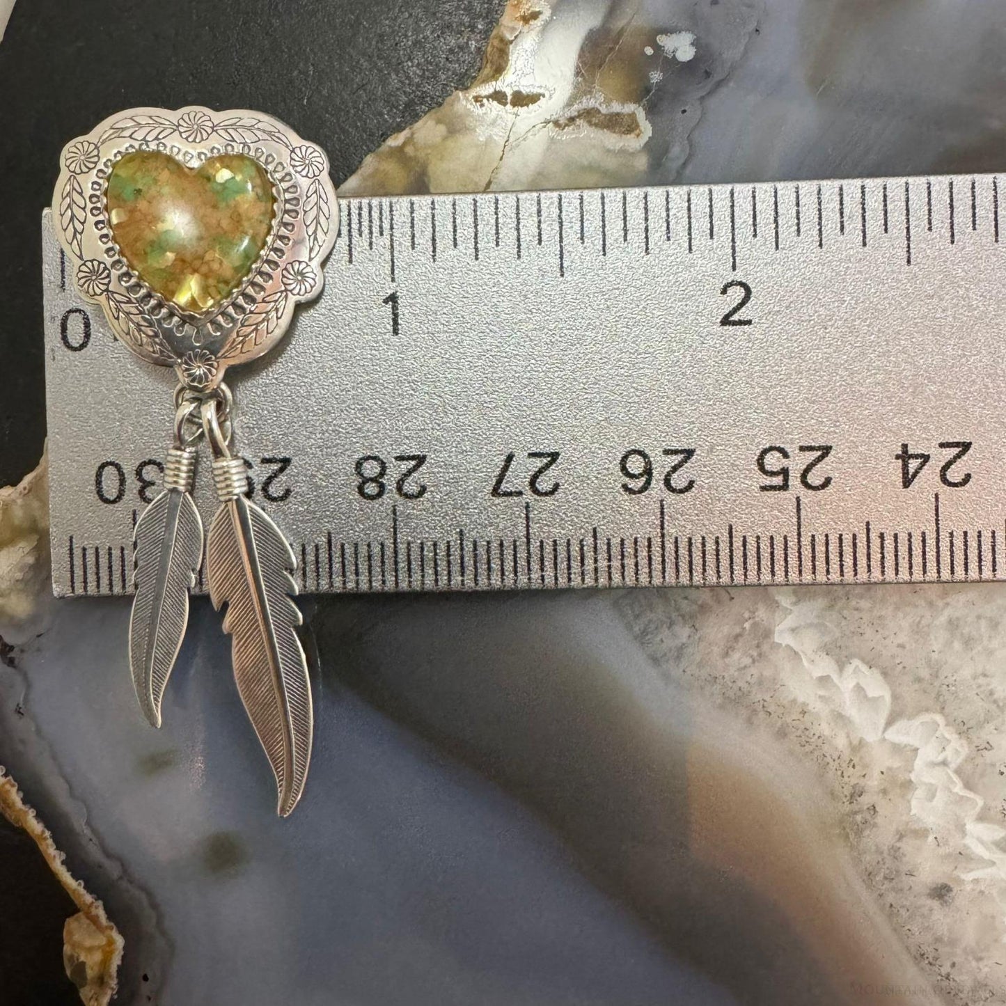 Carolyn Pollack Sterling Silver Heart Shape Chip Gemstones w/Feathers Dangle Earrings For Women