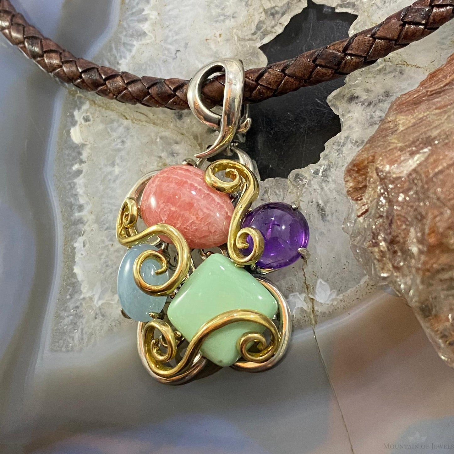 Carolyn Pollack Southwestern Style Sterling Silver & Brass Multistone Decorated Pendant For Women