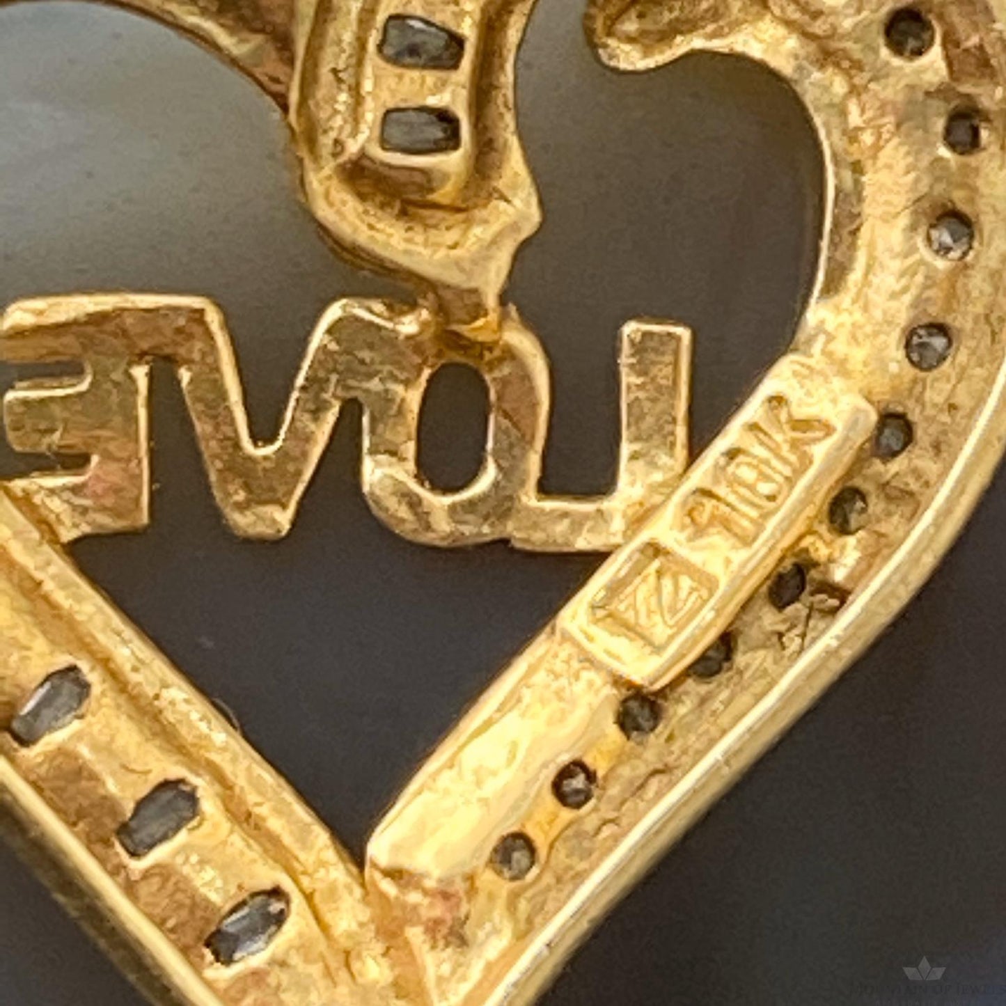10K Yellow Gold Diamonds LOVE Heart Shape Pendant Necklace For Women