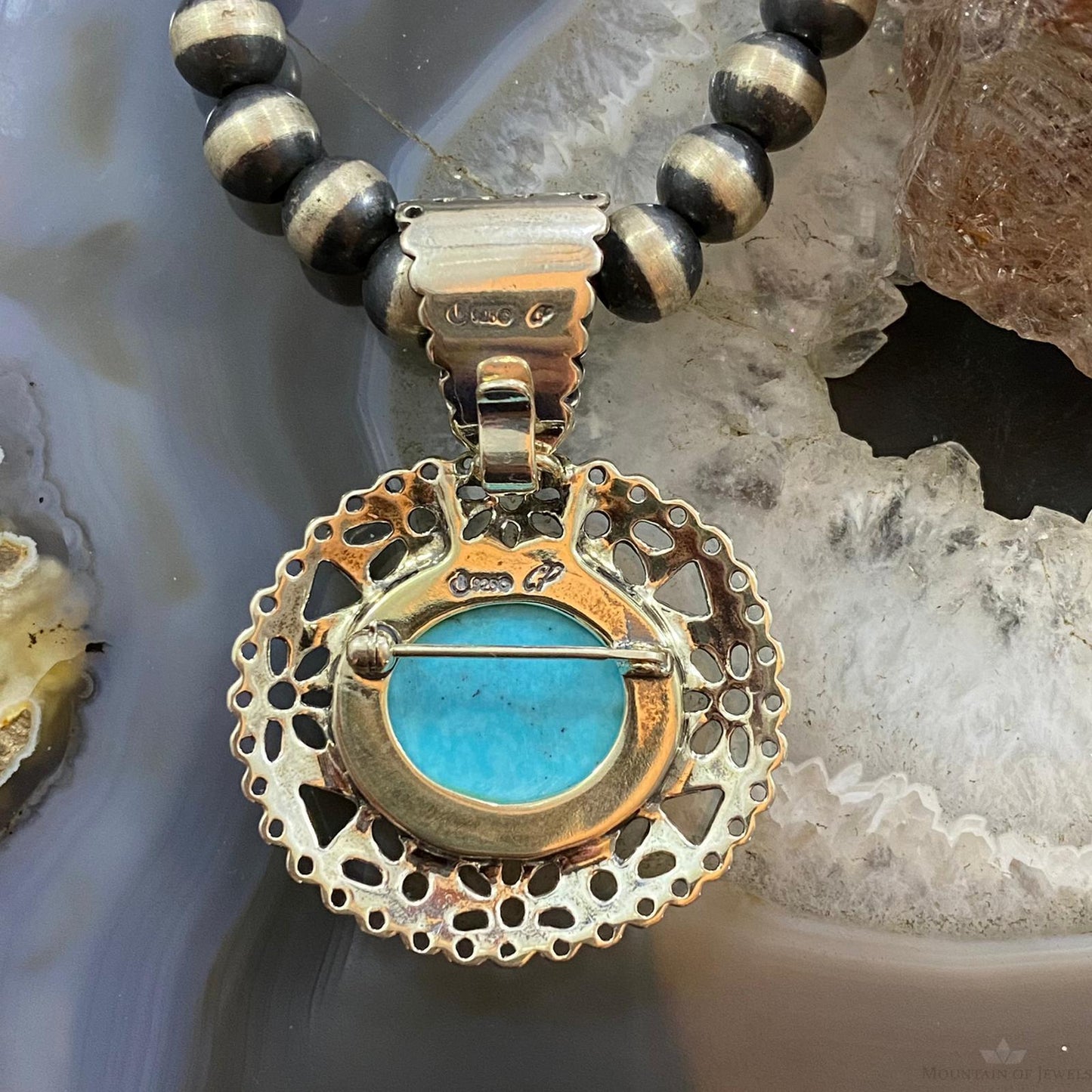 Carolyn Pollack Southwestern Style Sterling Silver Oval Turquoise Pendant/Brooch For Women