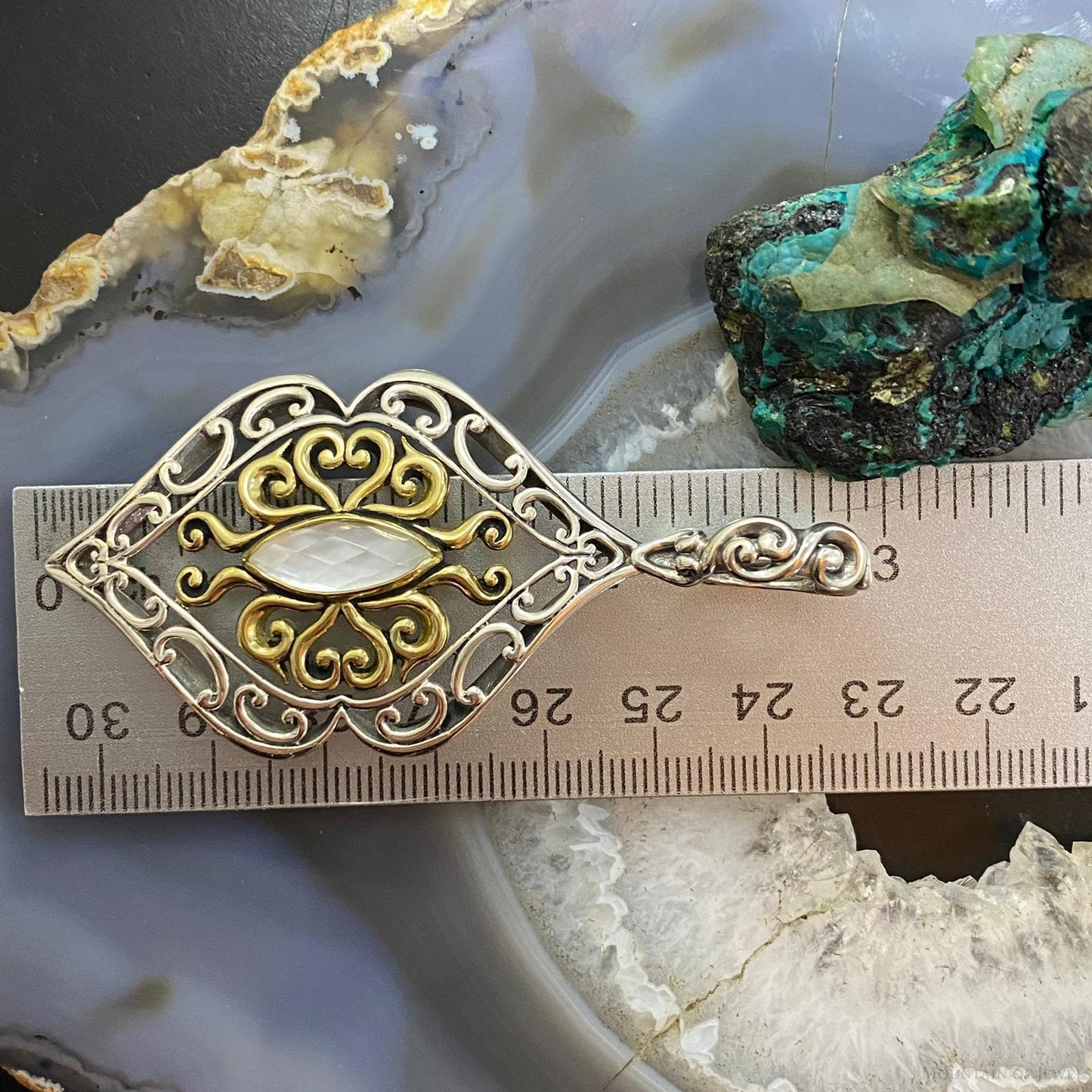 Carolyn Pollack Vintage Southwestern Style Sterling Silver & Brass Moonstone Pendant For Women