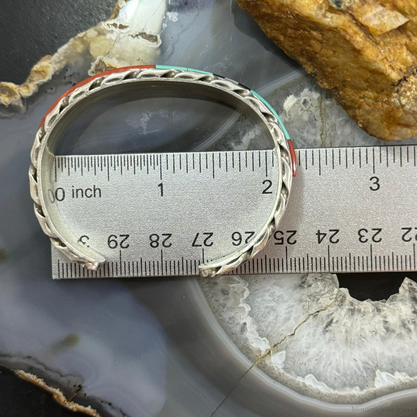 Vintage Signed Native American Silver Multi Gemstone Inlay Bracelet For Women