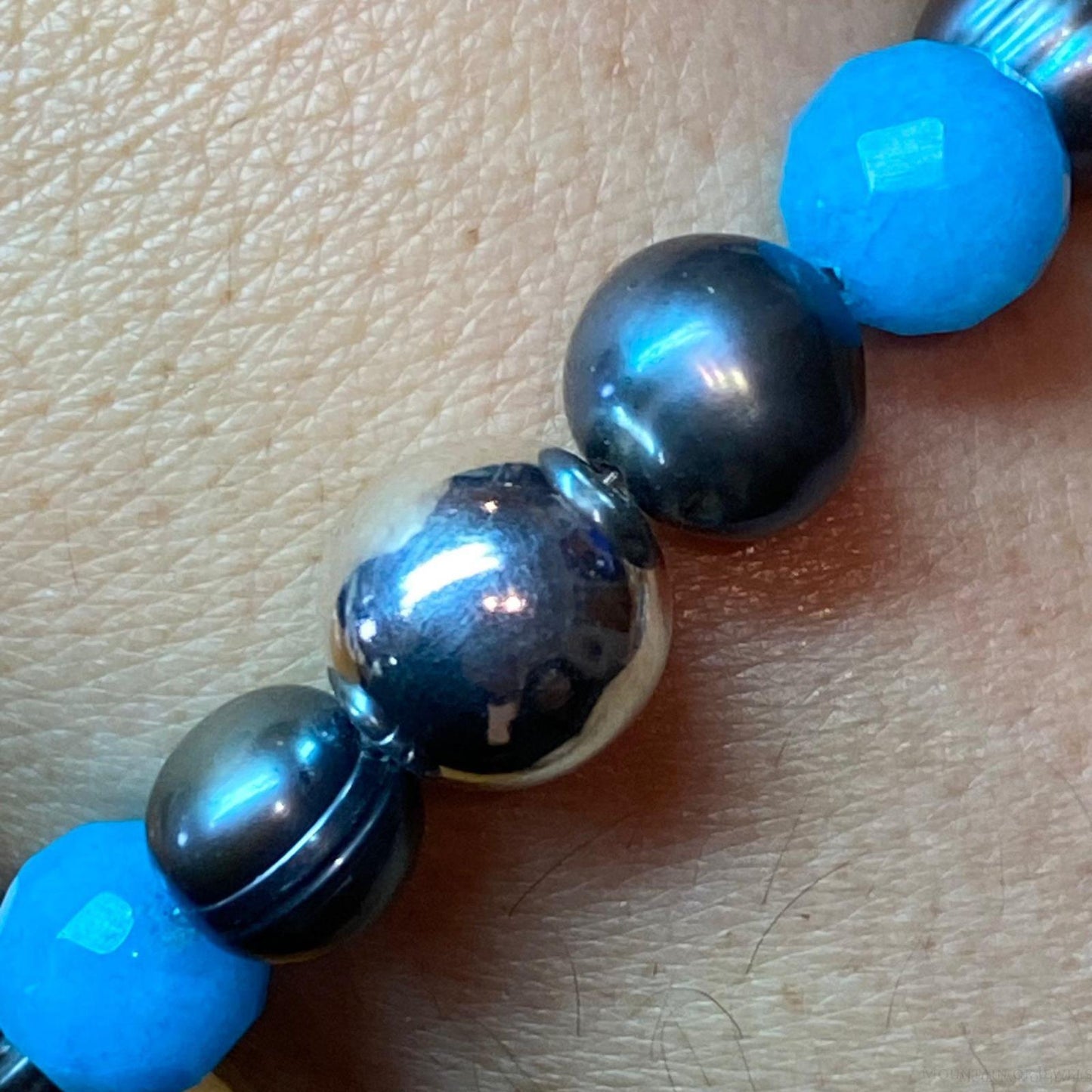 Carolyn Pollack Vintage Sterling Silver Multi Gemstone Ocean Tones Stretch Bracelet