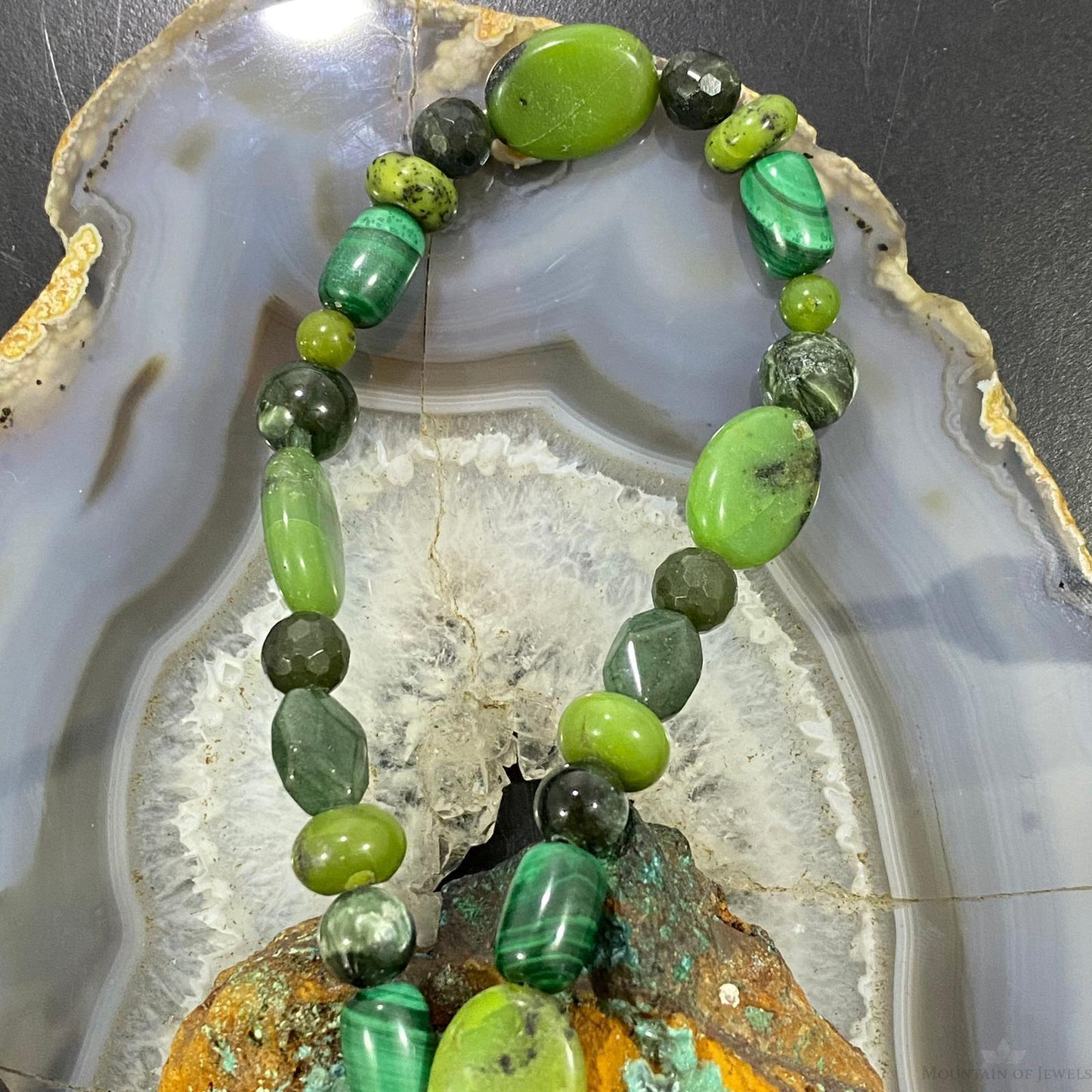 Carolyn Pollack Sterling Silver Serpentine & Malachite Necklace For Women