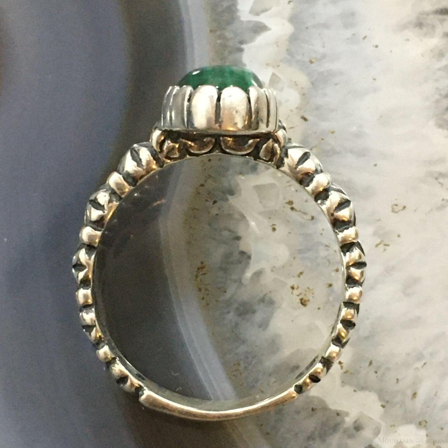 Carolyn Pollack Sterling Silver Elongated Oval Malachite Decorated Ring Size 8 For Women