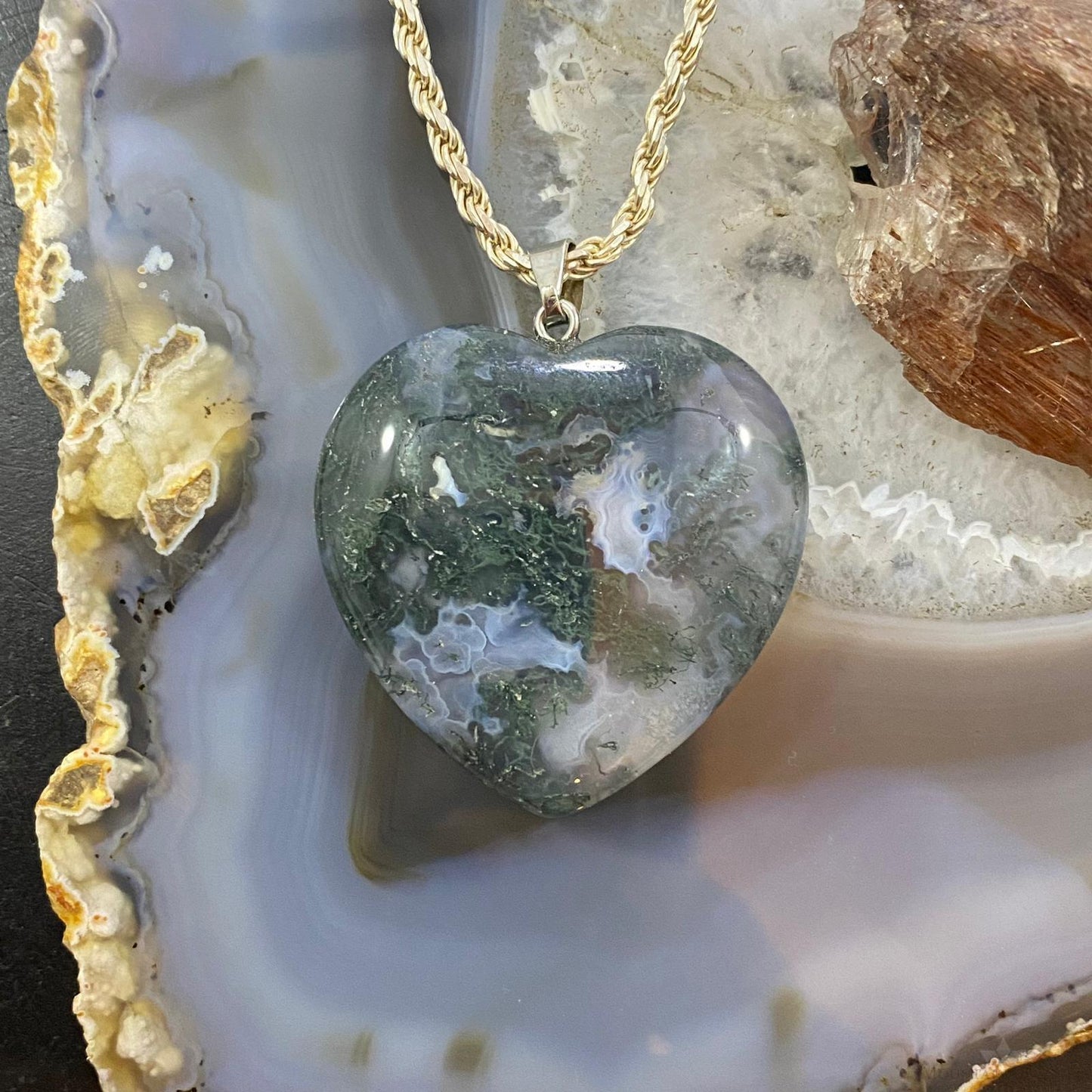 Heart Shape Slab Moss Agate Fashion Pendant For Women