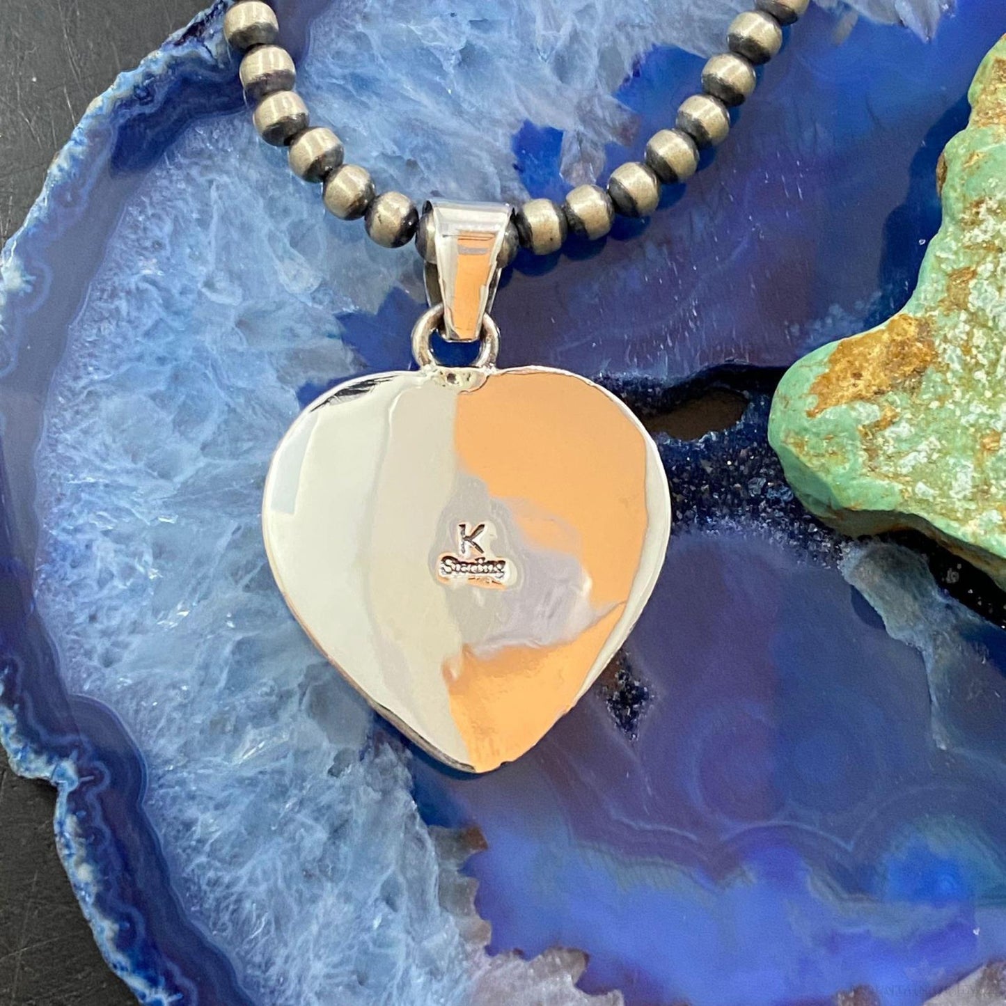 Native American Sterling Silver Boulder Ribbon Turquoise Heart Pendant For Women