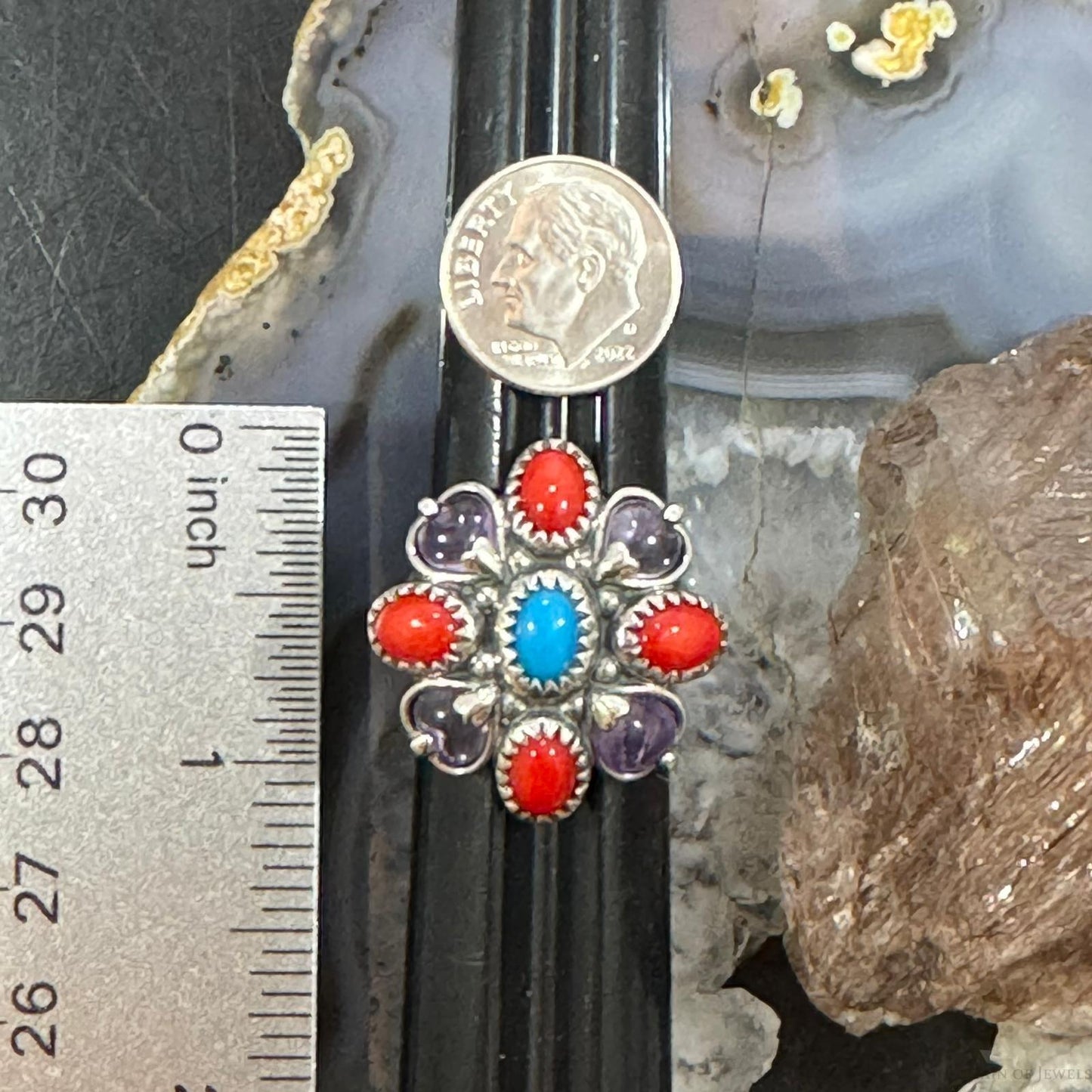 Carolyn Pollack Sterling Silver Multi Gemstone Flower Ring Size 8.75 For Women