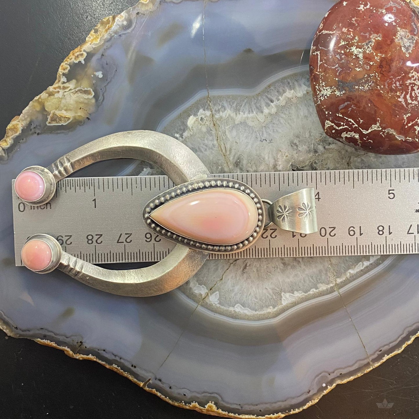 Native American Sterling Silver Teardrop Pink Conch Shell Naja Pendant For Women