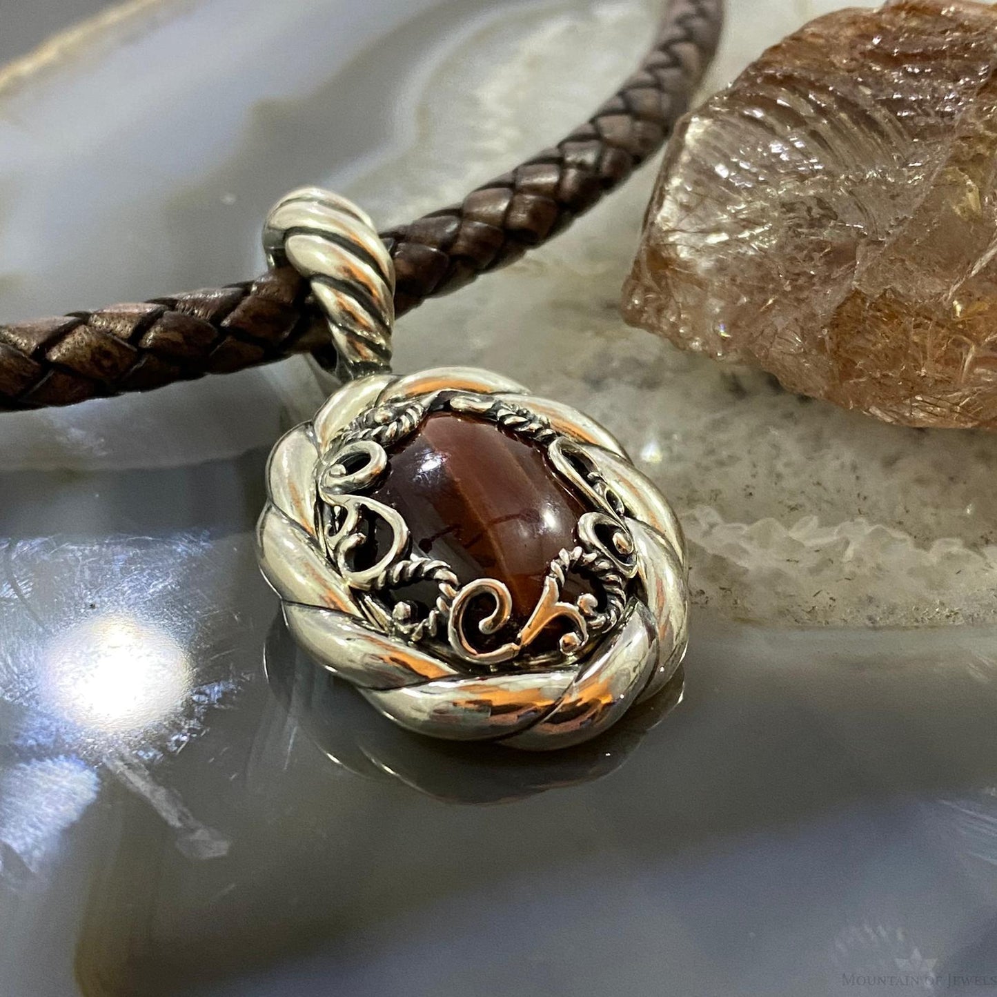 Carolyn Pollack Sterling Silver Tiger's Eye Decorated Enhancer Pendant For Women