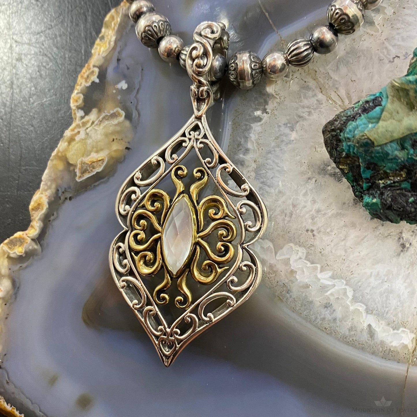 Carolyn Pollack Vintage Southwestern Style Sterling Silver & Brass Moonstone Pendant For Women