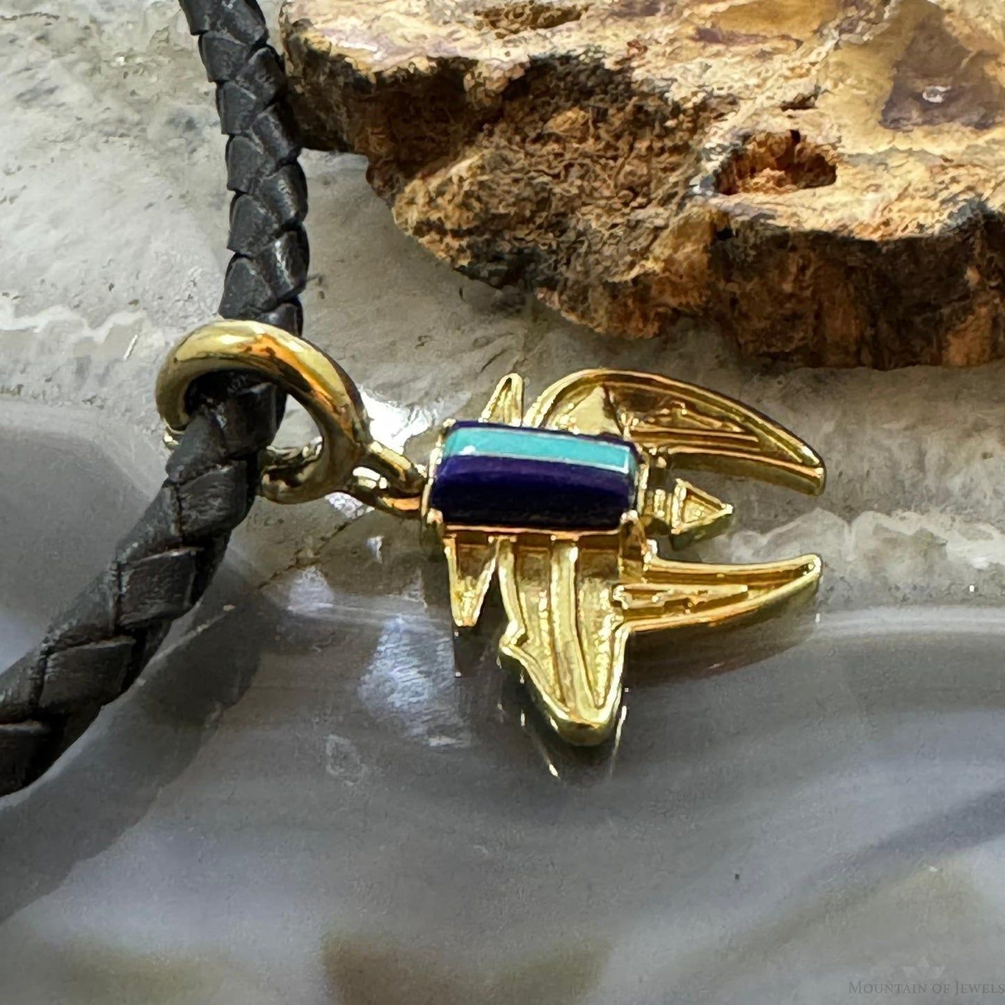 Carolyn Pollack Brass Multi Gemstone Inlay Fetish Bear Unisex Enhancer Pendant