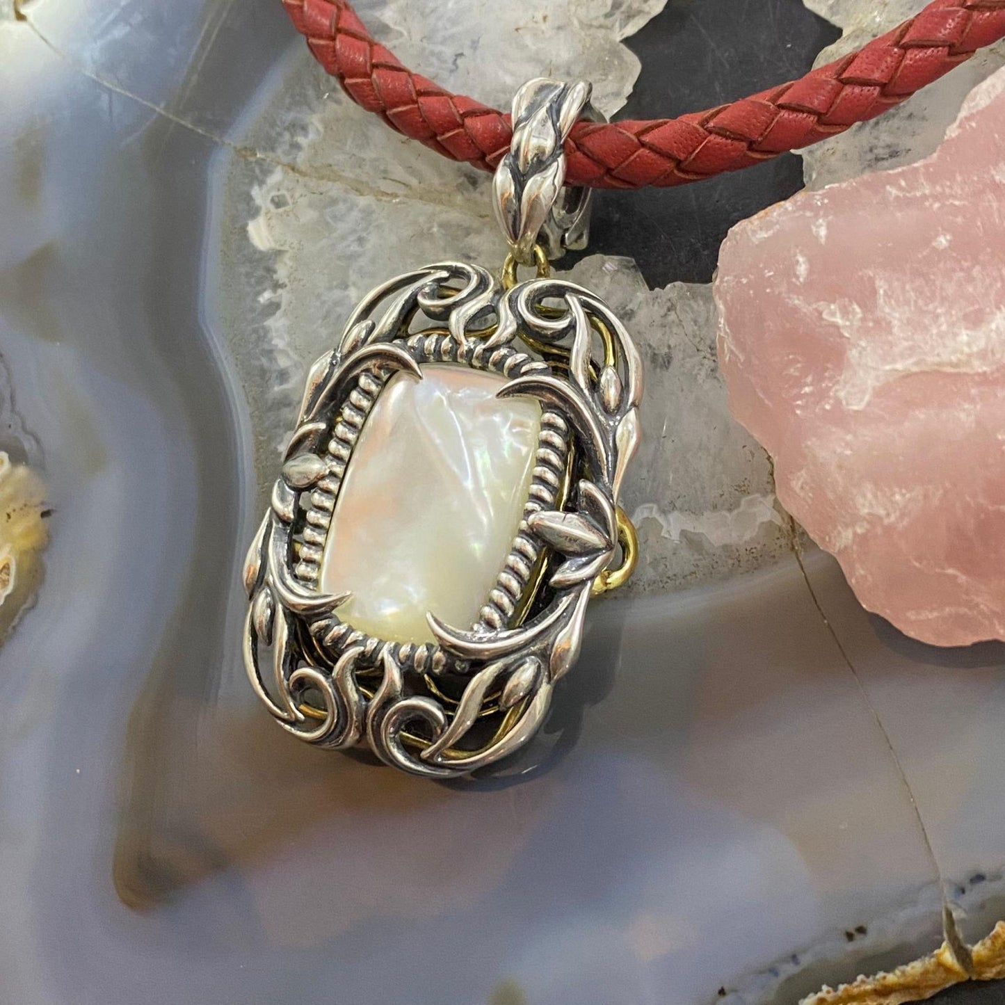 Carolyn Pollack Southwestern Style Sterling Silver & Brass Mother of Pearl Locket For Women