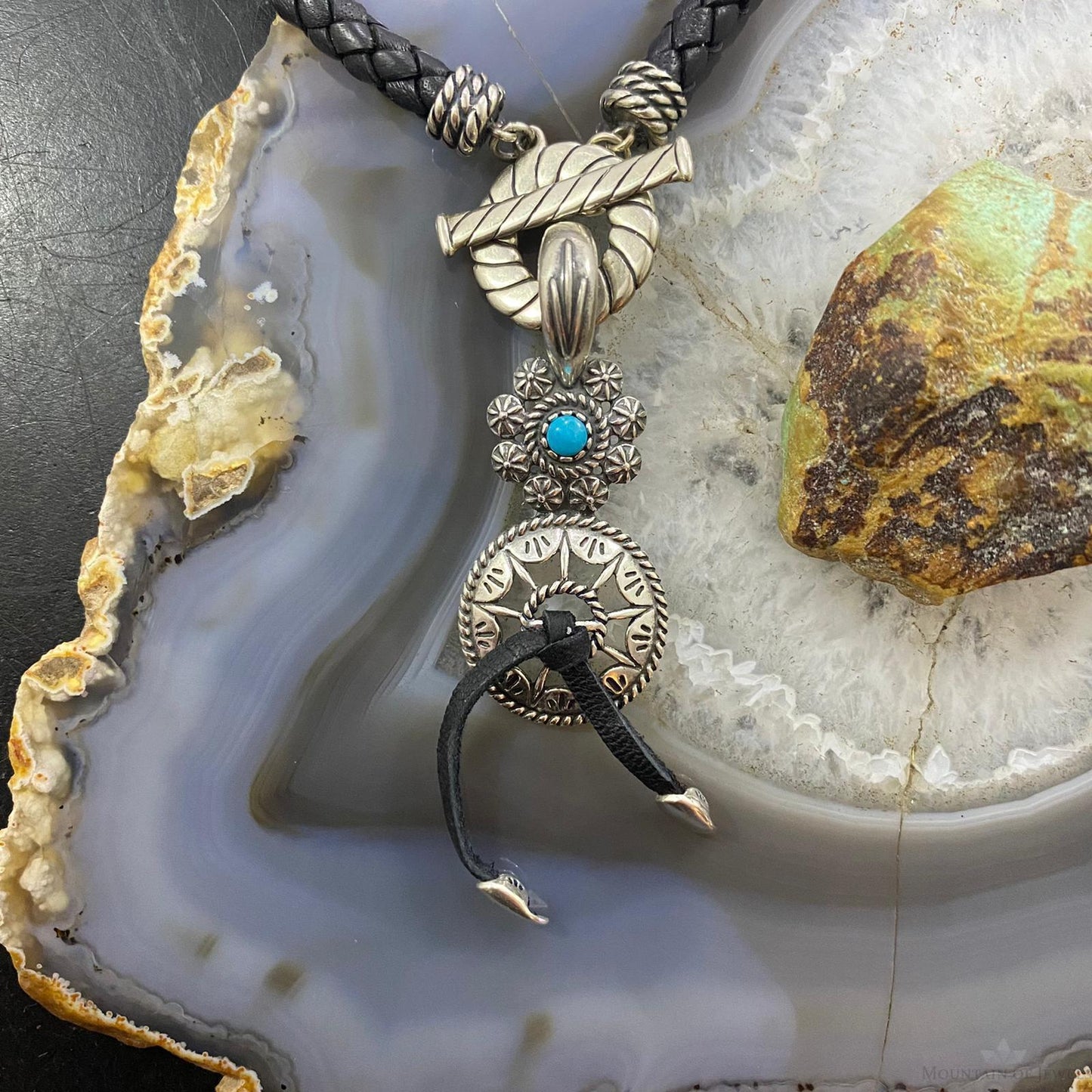 Carolyn Pollack Southwestern Style Sterling Silver Turquoise Flower Shield Pendant For Women