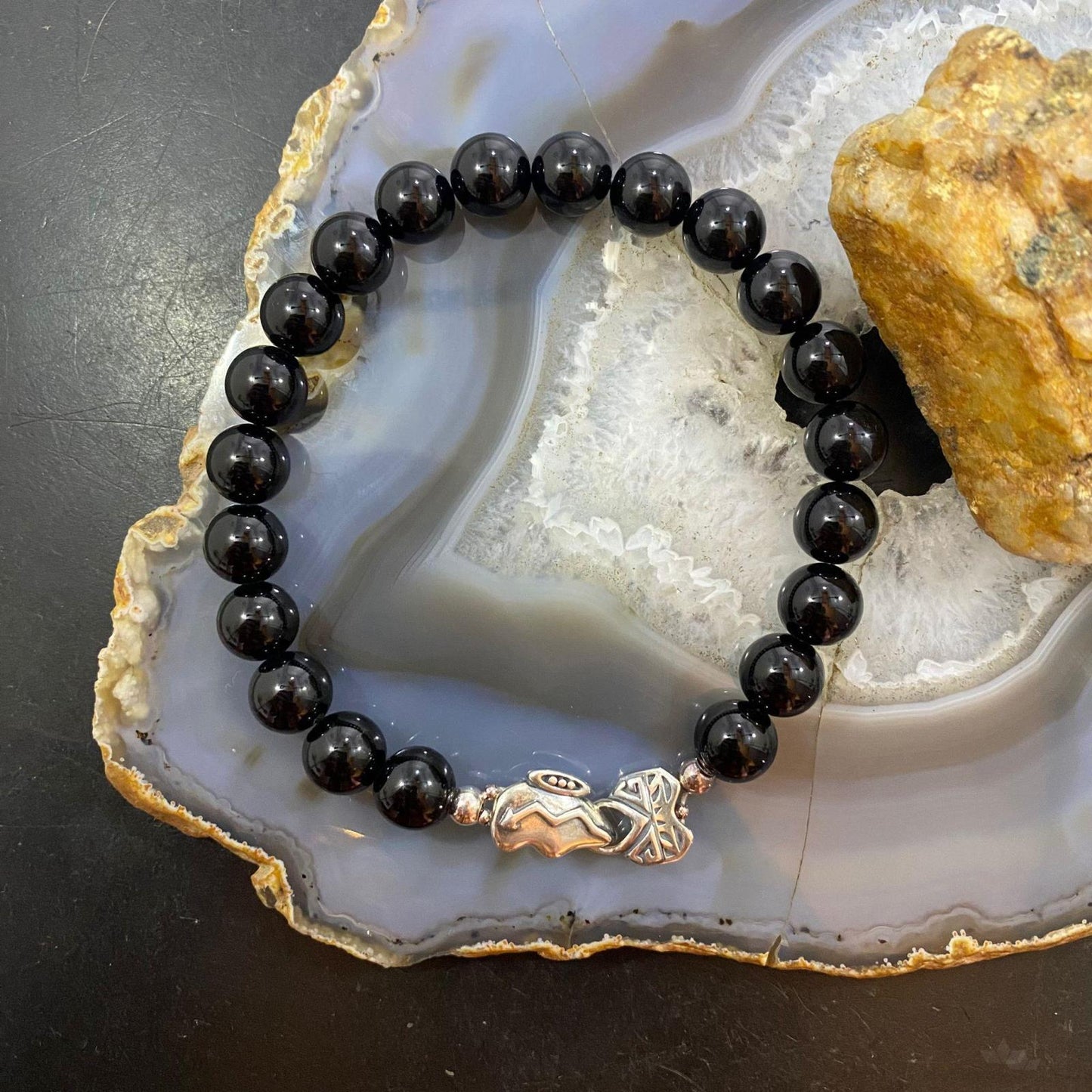 Carolyn Pollack Sterling Silver Onyx Bead Spirit Animal Foldover Clasp Bracelet For Women