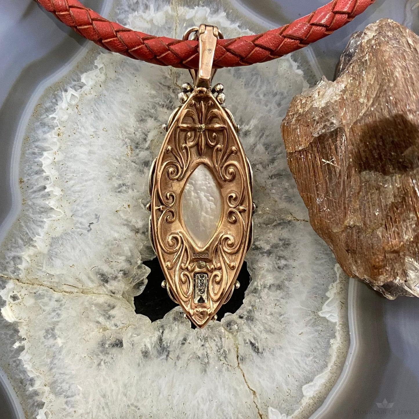 Carolyn Pollack Southwestern Style Sterling Silver & Brass Mother of Pearl Decorated Pendant For Women