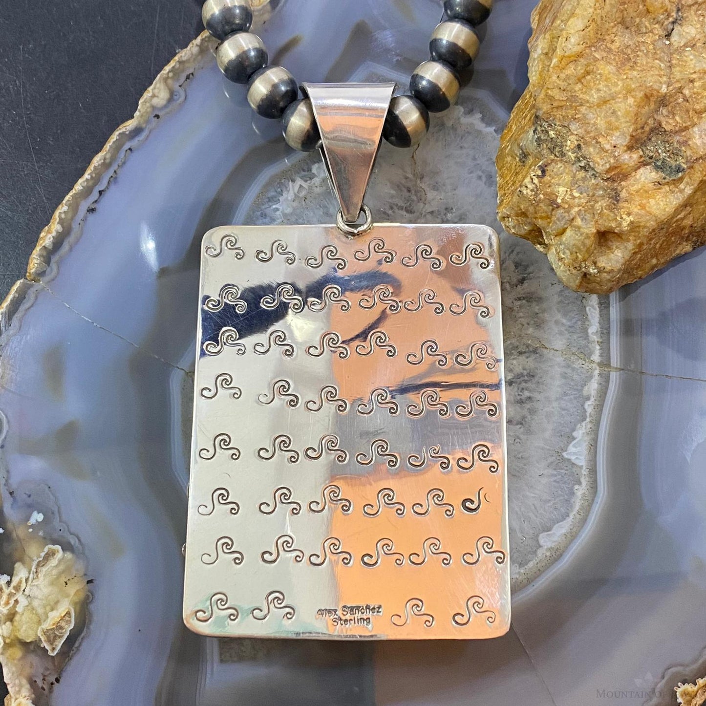 Alex Sanchez Native American Sterling Silver 2 Bumblebee Jasper Petroglyph Tablet Unisex Pendant